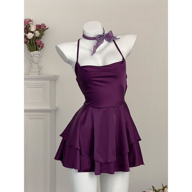 Sister Lin~ French‑Style Elegant Red Strap Dress, Feminine and Sexy, Backless Date‑Ready Uniform Nightdress