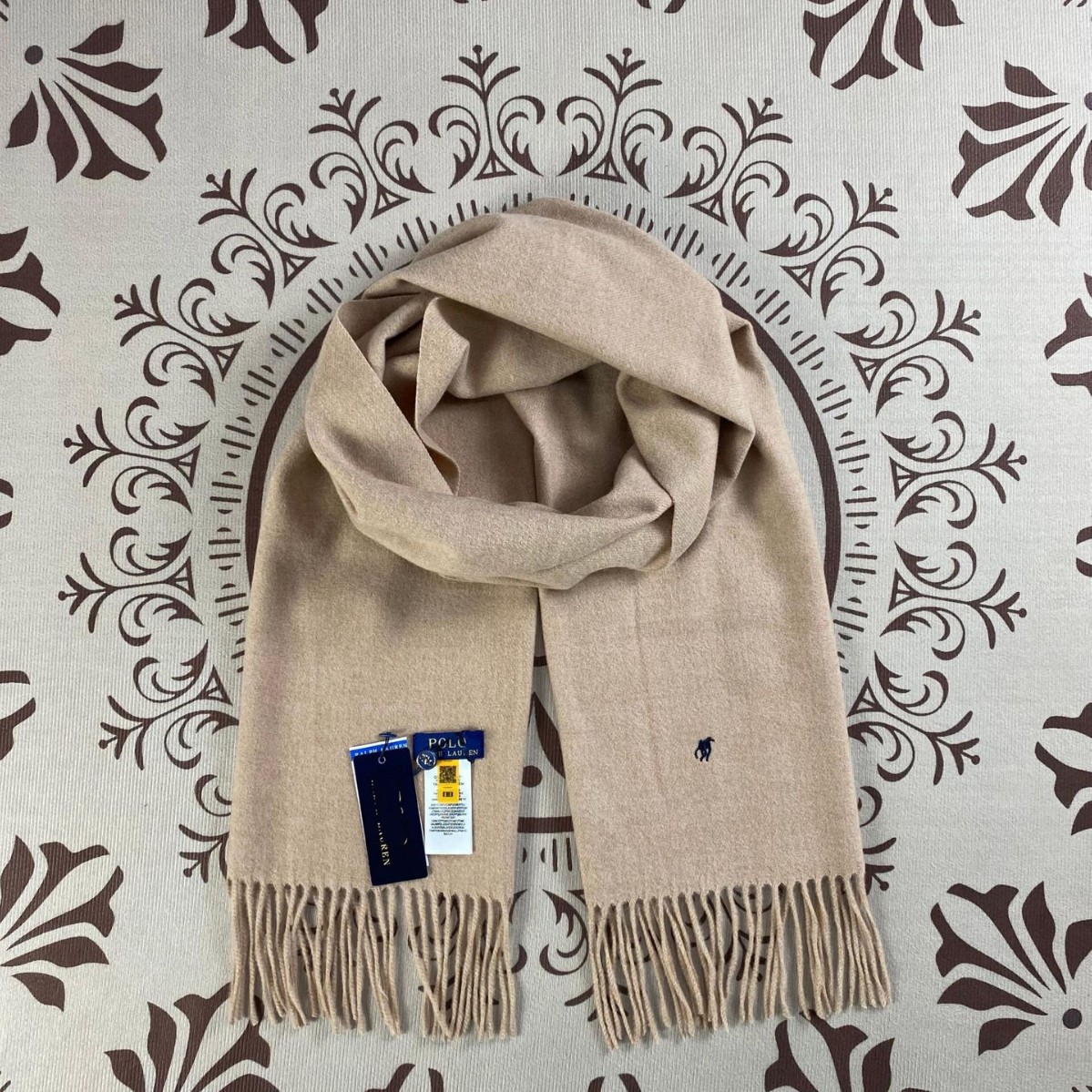 RL Square Animal Print Scarf with Small Horse Logo and Tassels—Winter Premium Embroidered Real Silk Scarf, Warm and Cold-Proof