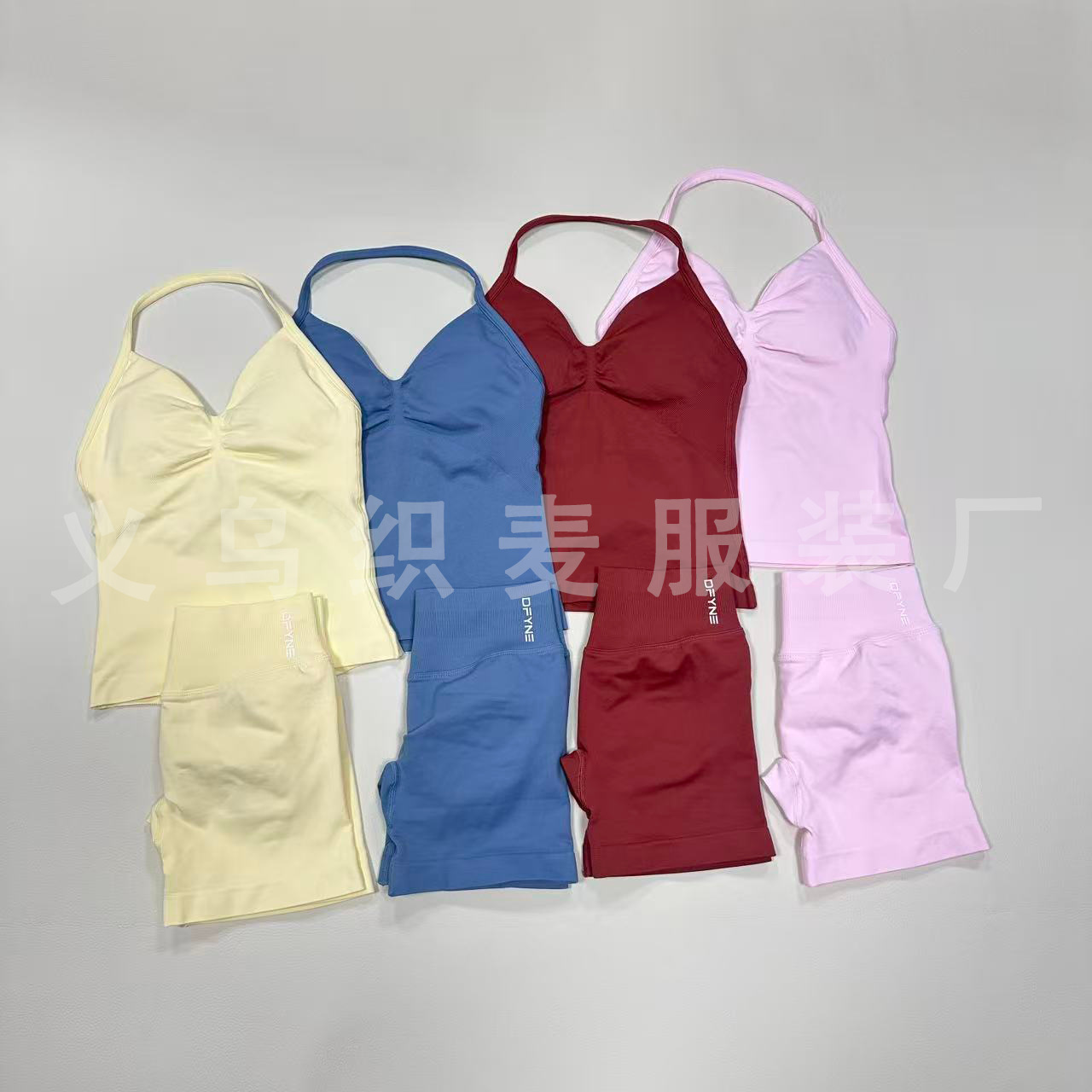 Cross-Border European and American Style DFYNE Short-Sleeve Matte Nylon High-Elastic Tight Seamless Yoga and Fitness Shorts Set