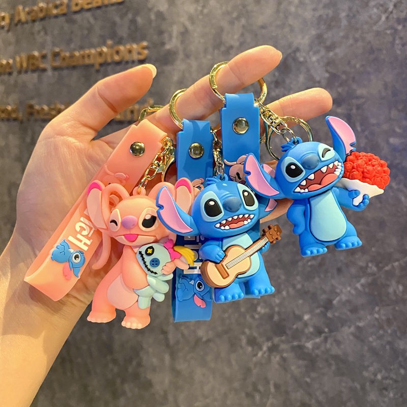 Cute flower‑themed Stitch bag charms, keychains, car key chains, plush couple’s little gifts, claw machine pendants