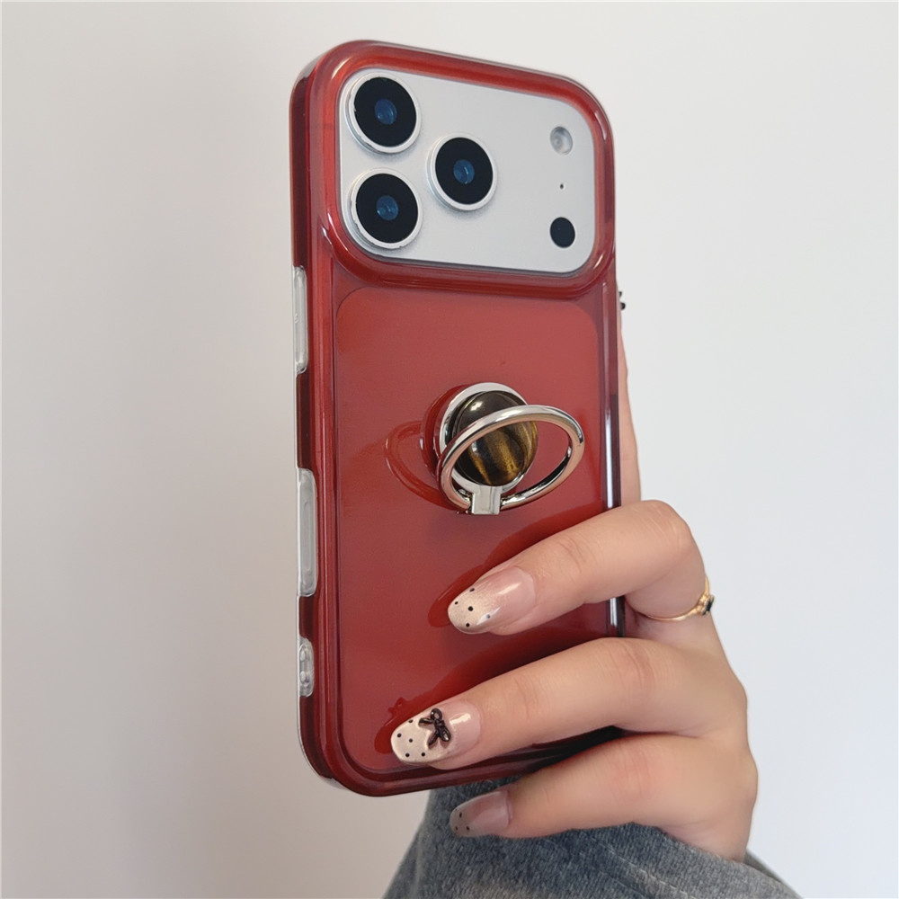 Instagram-style red-brown gemstone stand case, compatible with iPhone 17 Pro Max; also fits iPhone 16 Pro and 15/14 models.