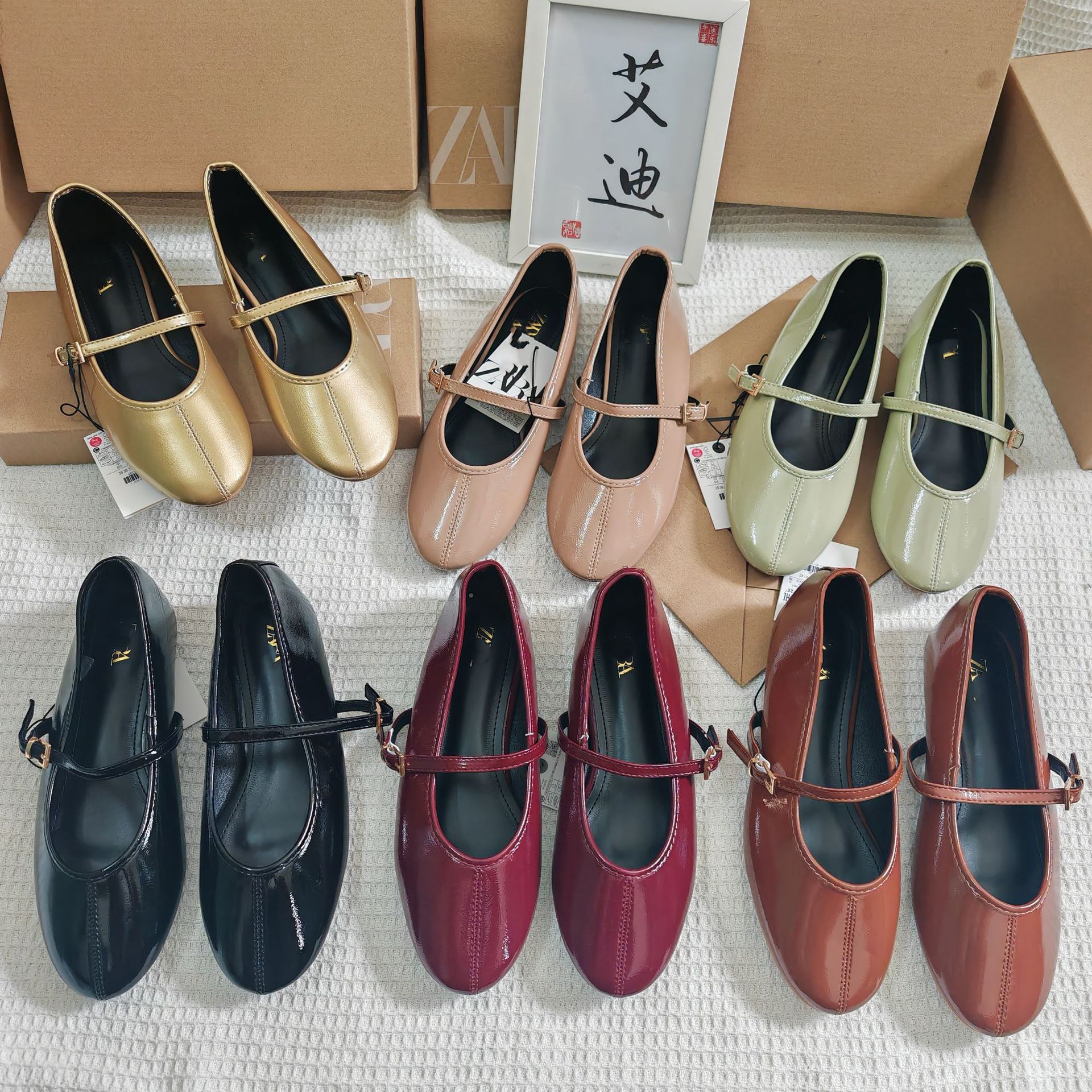 Cross-Border Foreign Trade: ZA New Women’s Shoes—Closed-Toe Single-Layer Mary Jane Low-Top Shoes with a Small Red Bow Strap—Versatile Flat-Soled Little Red Shoes
