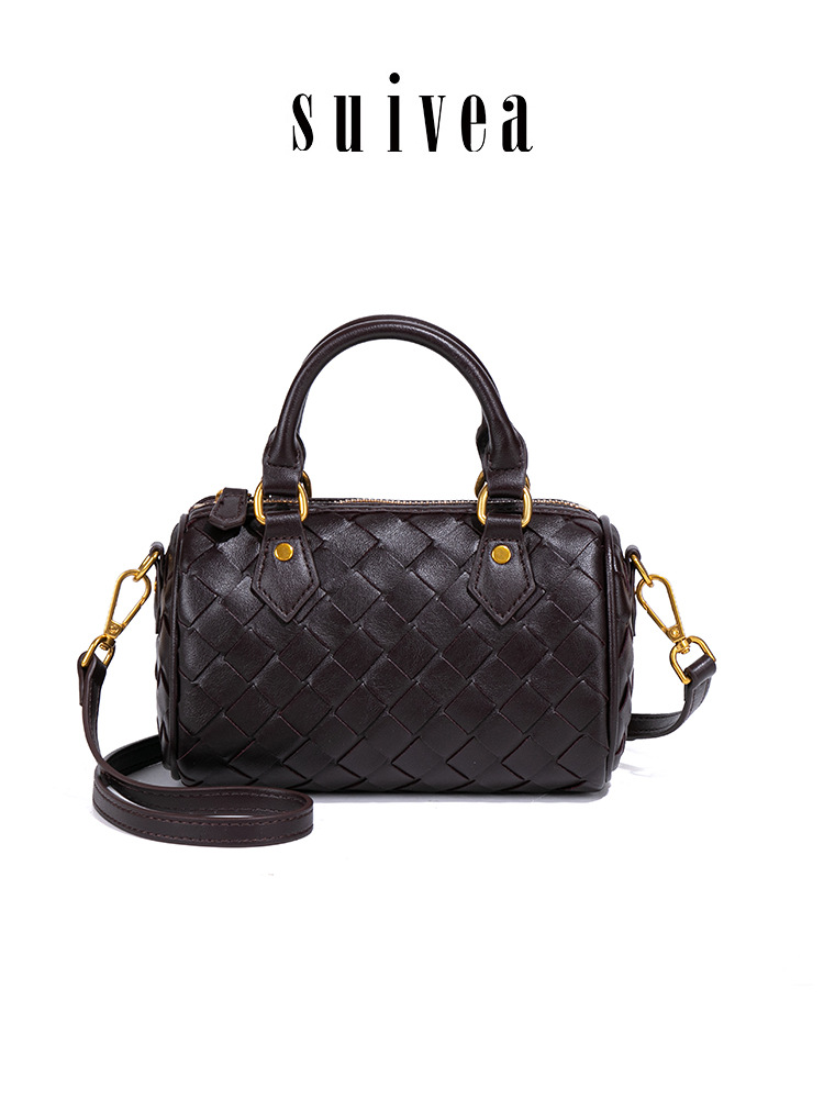 Light luxury niche new checkered woven Boston tote bag, high‑end stylish shoulder and crossbody pillow bag for women