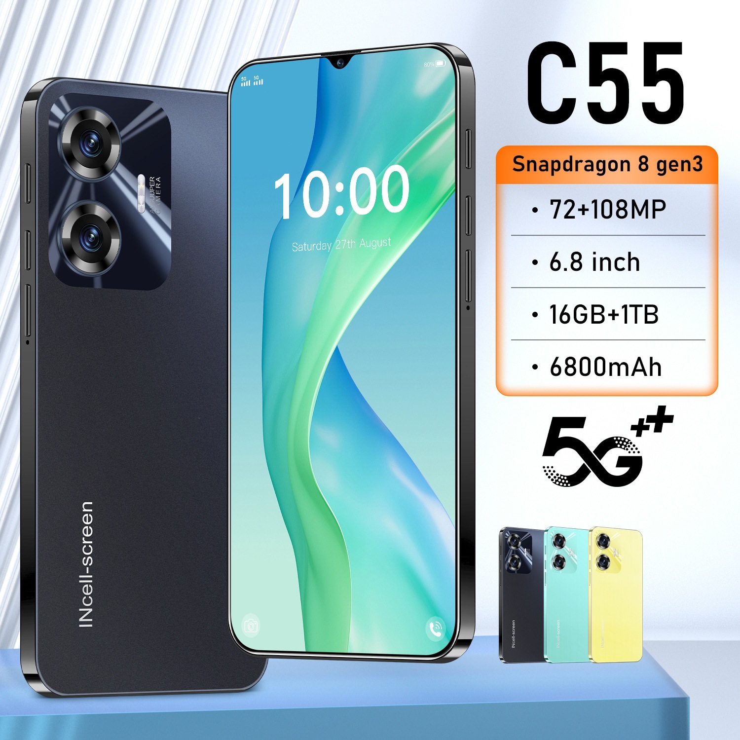 Cross-border mobile phone C55, 6.28-inch in-cell display, 4G all-network compatible, 2+16GB smartphone, Android model, factory direct supply.
