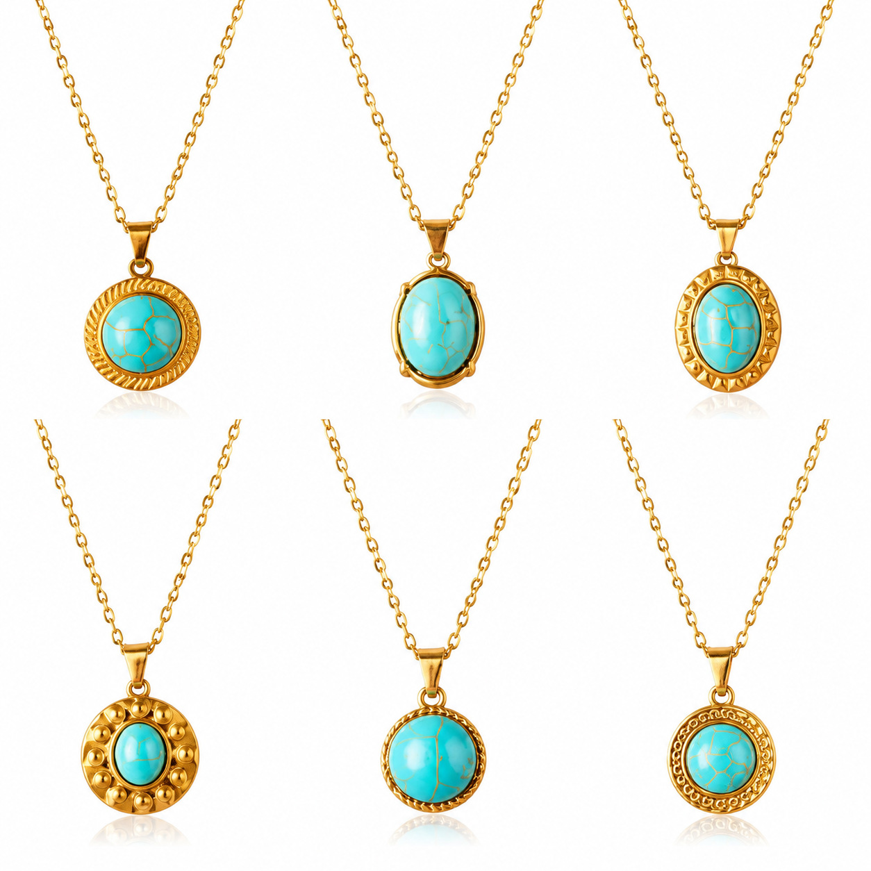 French-style vintage stainless steel necklace, high-end feel, micro-pavé turquoise pendant, fashionable and versatile new collarbone chain.