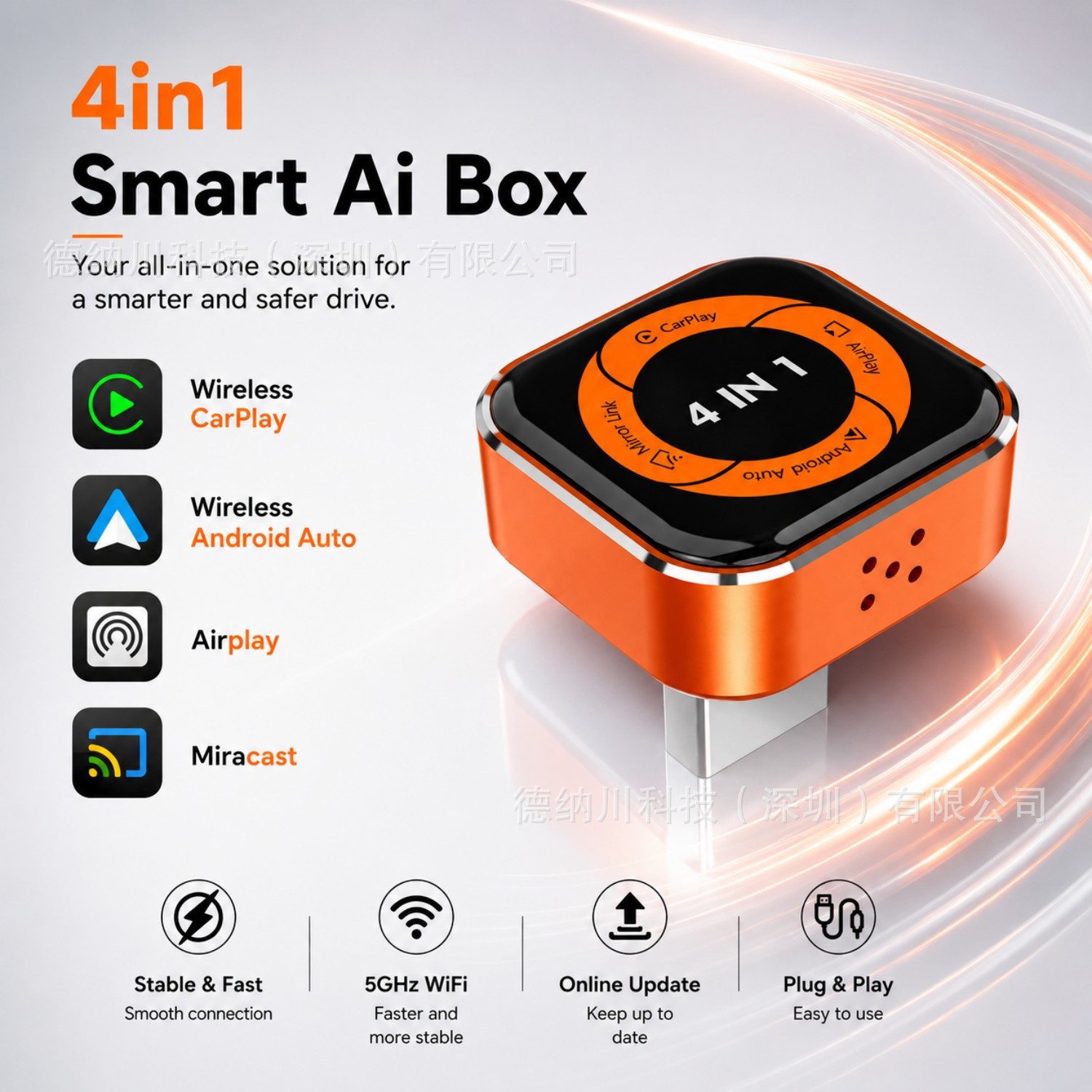 Cross-border 4 in 1 in-vehicle wired and wireless CarPlay Android Auto Internet box Apple Android adapter