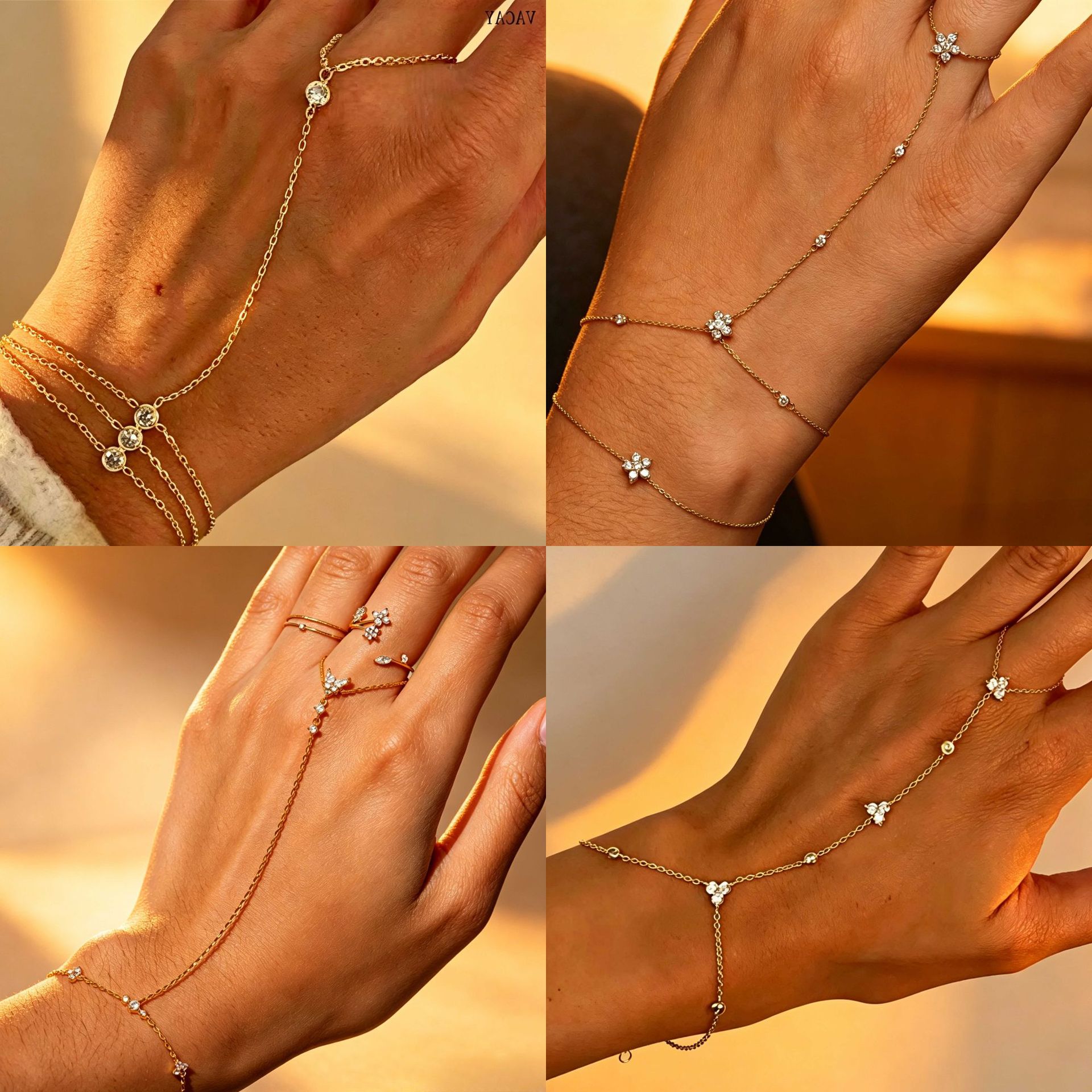 European and American cross-border niche designer zircon‑encrusted bracelets for women—soft, elegant, layered, with a high‑end touch; wholesale hand accessories.