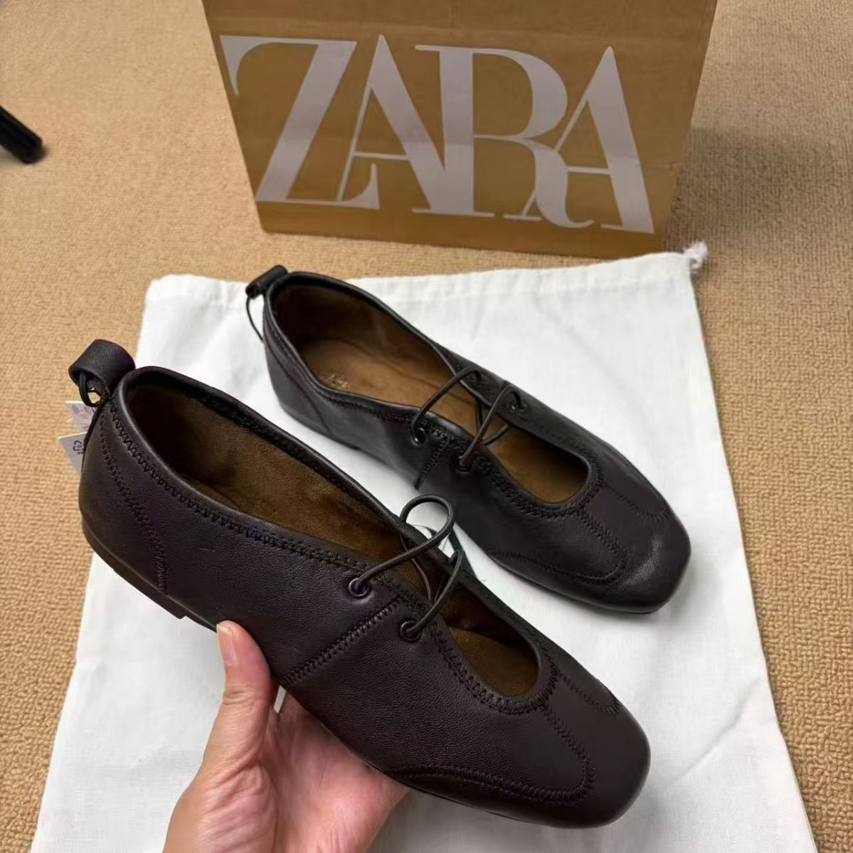 ZA In-Stock Women's Shoes 2026 Spring/Summer New Style Lace-Up Flat Single-Layer Shoes, Retro Soft-Soled Mary Jane Ballet Flats