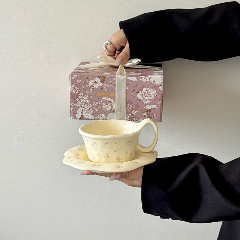 Fresh and simple ceramic mug, coffee cup and saucer gift box—highly stylish, exquisite water cup, ideal as a gift or birthday present for girls
