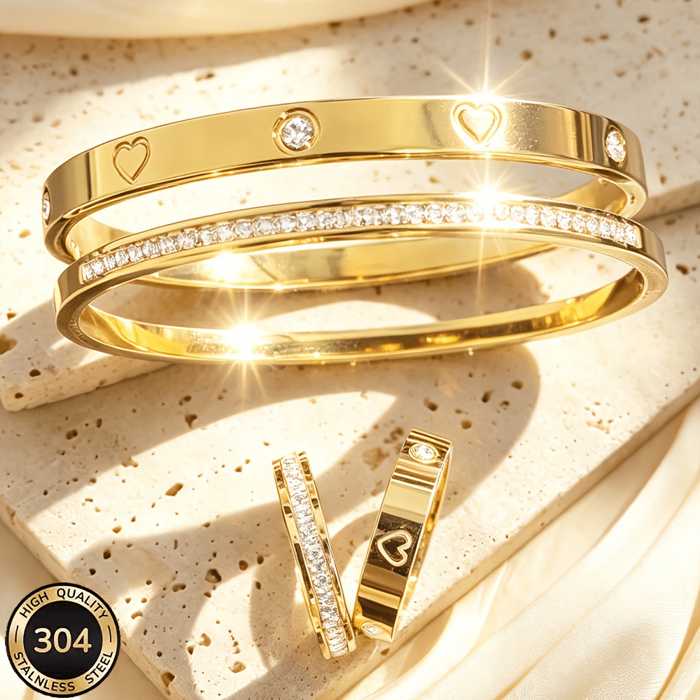 Cross-border bestseller titanium steel bracelet for women—European and American chic, niche design, colorfast, with diamond‑encrusted heart accents.