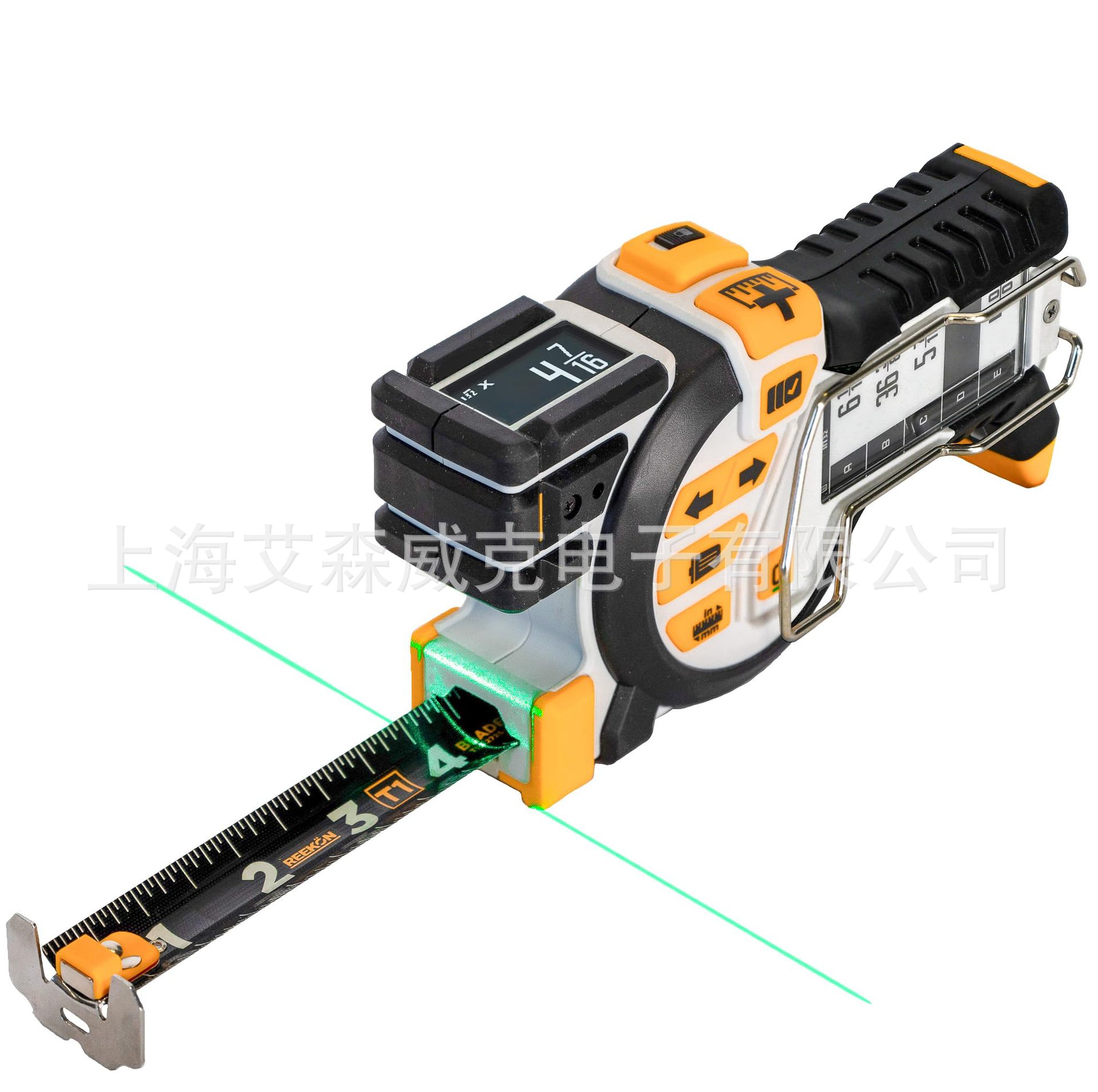 American REEKON T1 digital display tape measure, T1 model, 25 ft (7.6 meters), metric system with laser.