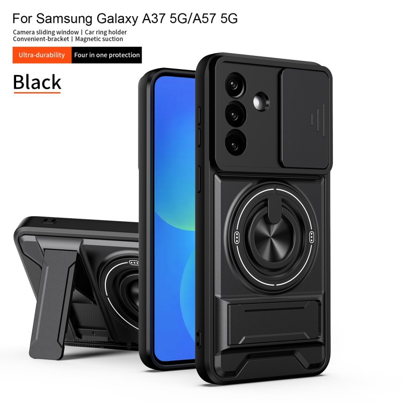 Magnetic dual-stand phone case with window‑opening design, compatible with Samsung A27/A22/A57/A32/A71—dropshipping available.