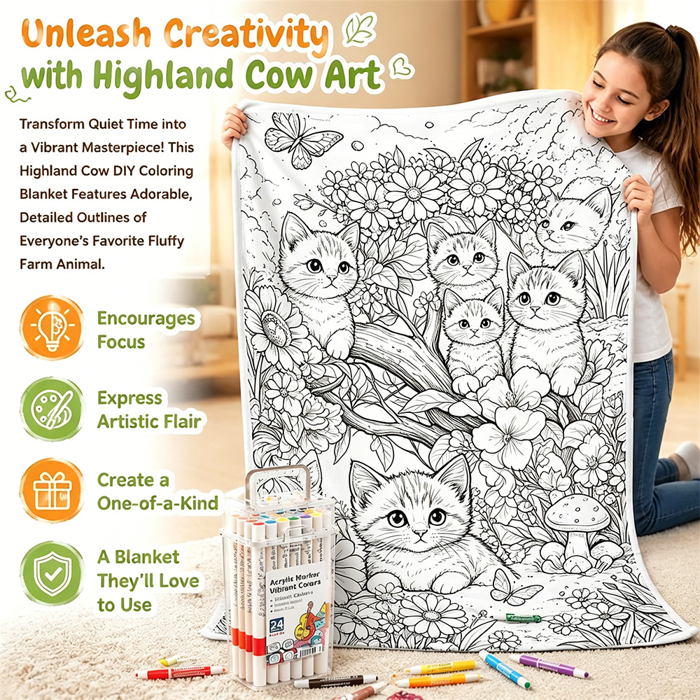 Colored DIY blankets custom black and white line drawings embroidered blankets Frenchie parents cross-border children