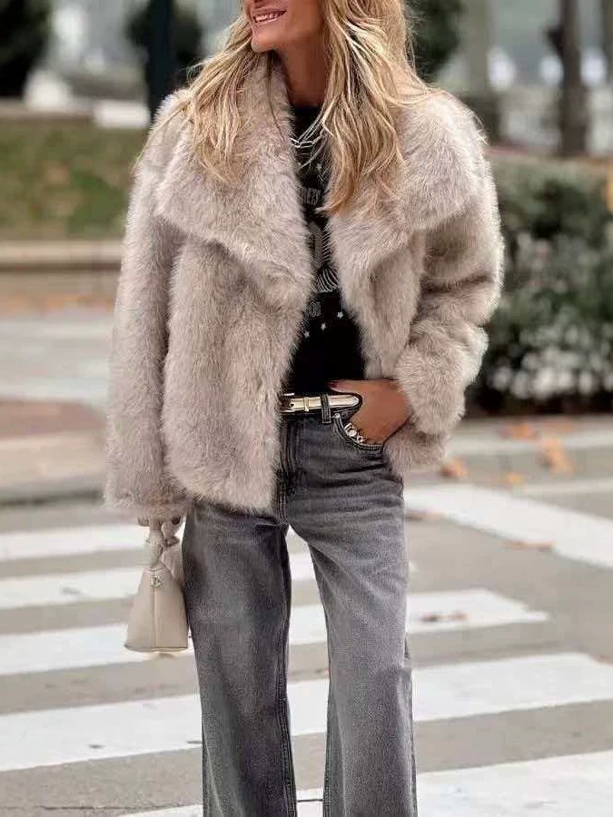 Leather jackets with large collars made of synthetic leather, warm shorts, fox fur, imitation leather women's clothing, cross-border Amazon, Europe and the United States