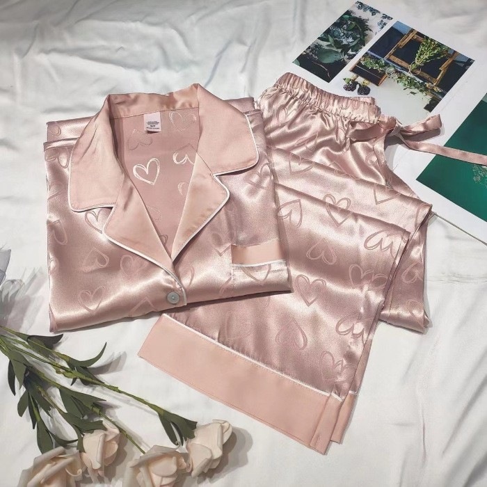 sleepwear spring and summer imitation silk long sleeves long pants sleepwear women cute relaxed foreign trade cross-border girl suits
