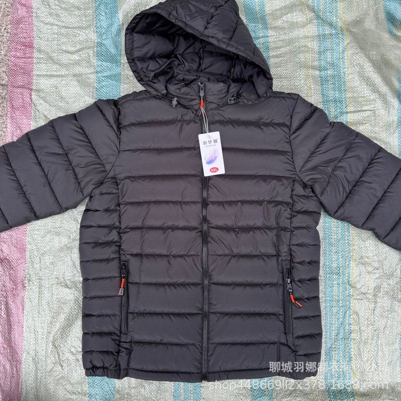 Cross-Border Winter European and American Style Men’s Fashion Lightweight Cotton-Padded Coat, Warm and Comfortable, Solid Color, Stand-Up Collar, Hooded Outerwear