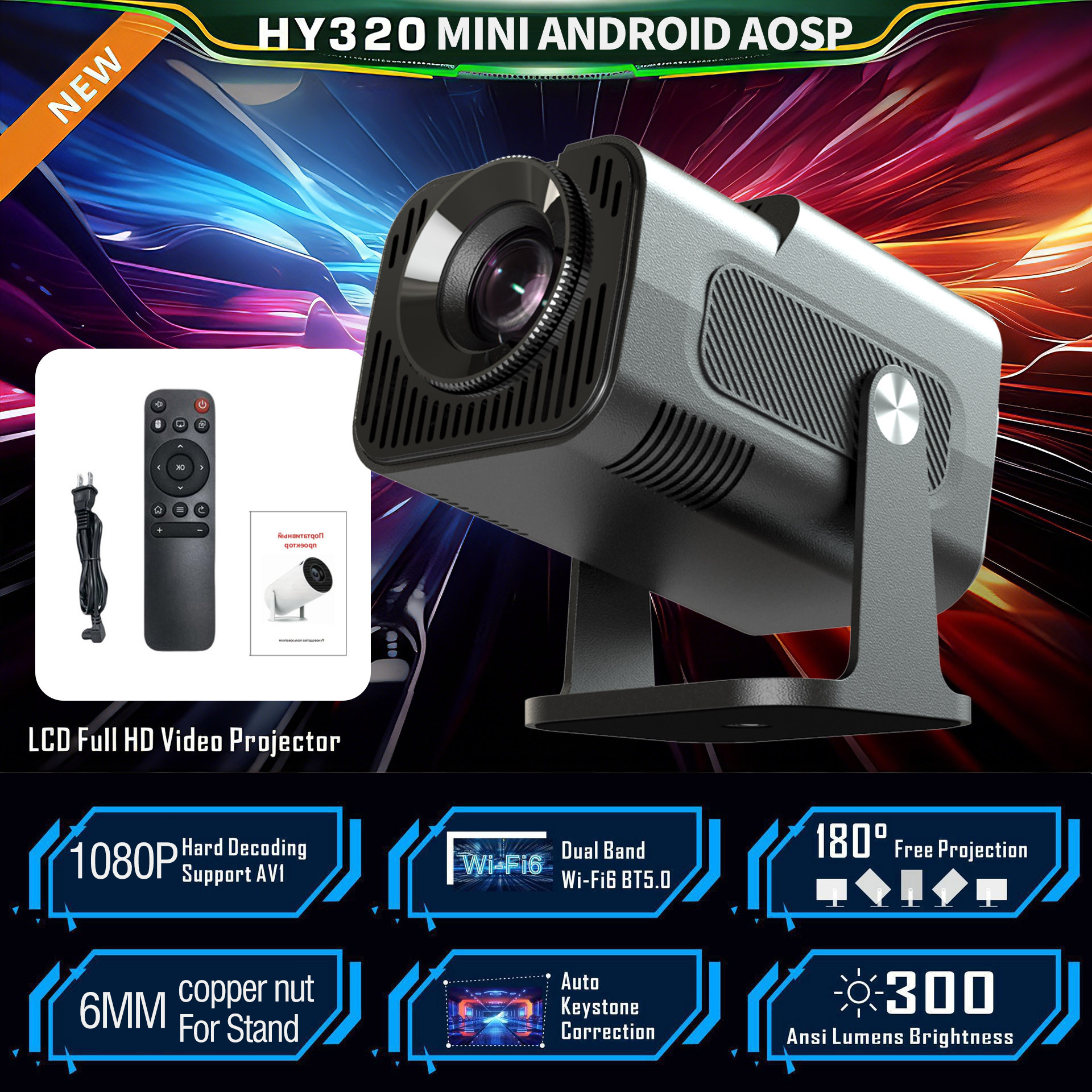 hy320 mini high-definition projector with a screen for Android