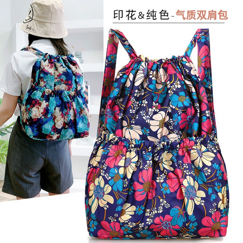 Super lightweight floral strap-on shoulder bags for ladies, large-capacity textile backpacks, foldable shopping and grocery bags