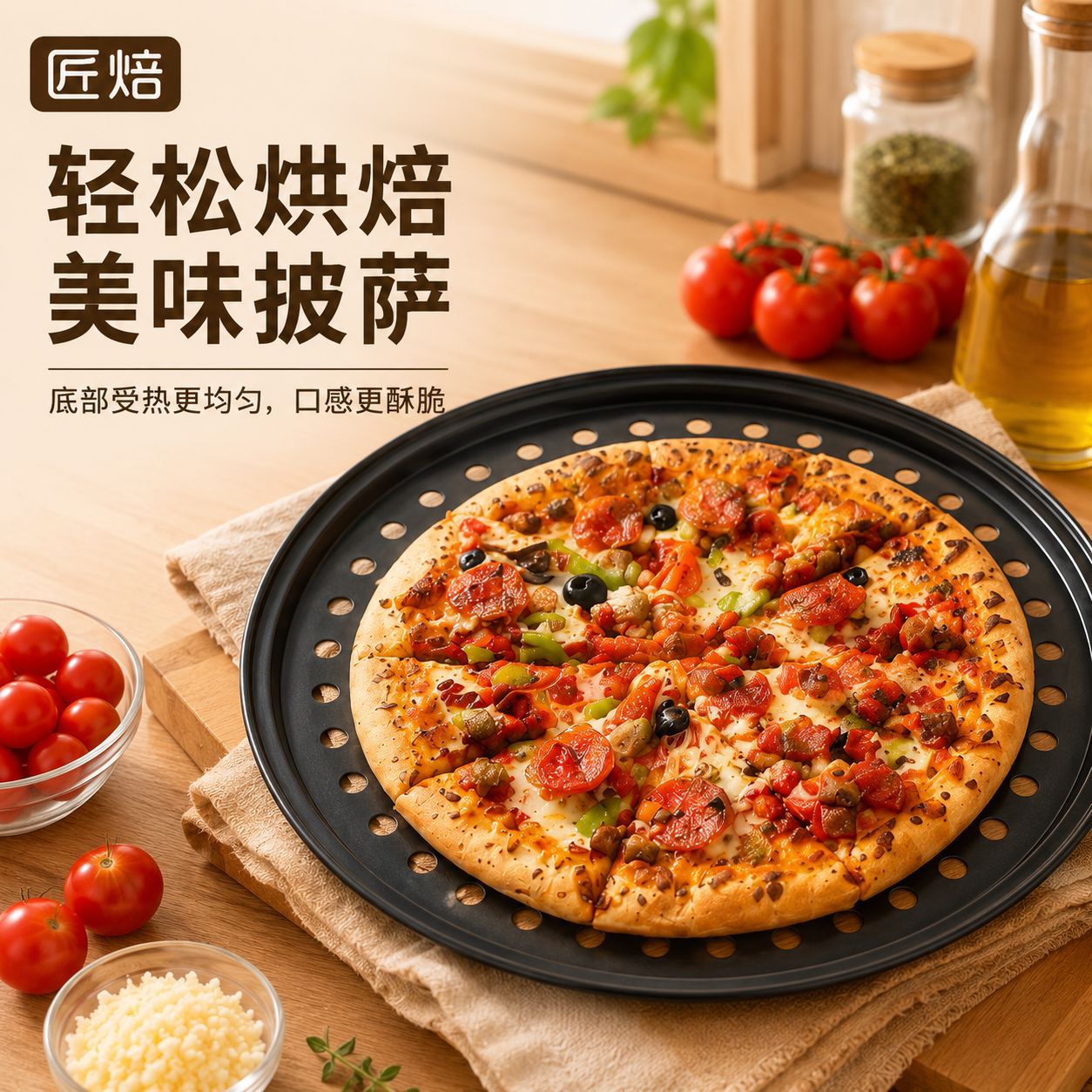 Cross-border perforated pizza plate with thick carbon stainless bread crumb mold with perforated round pizza plate wholesale