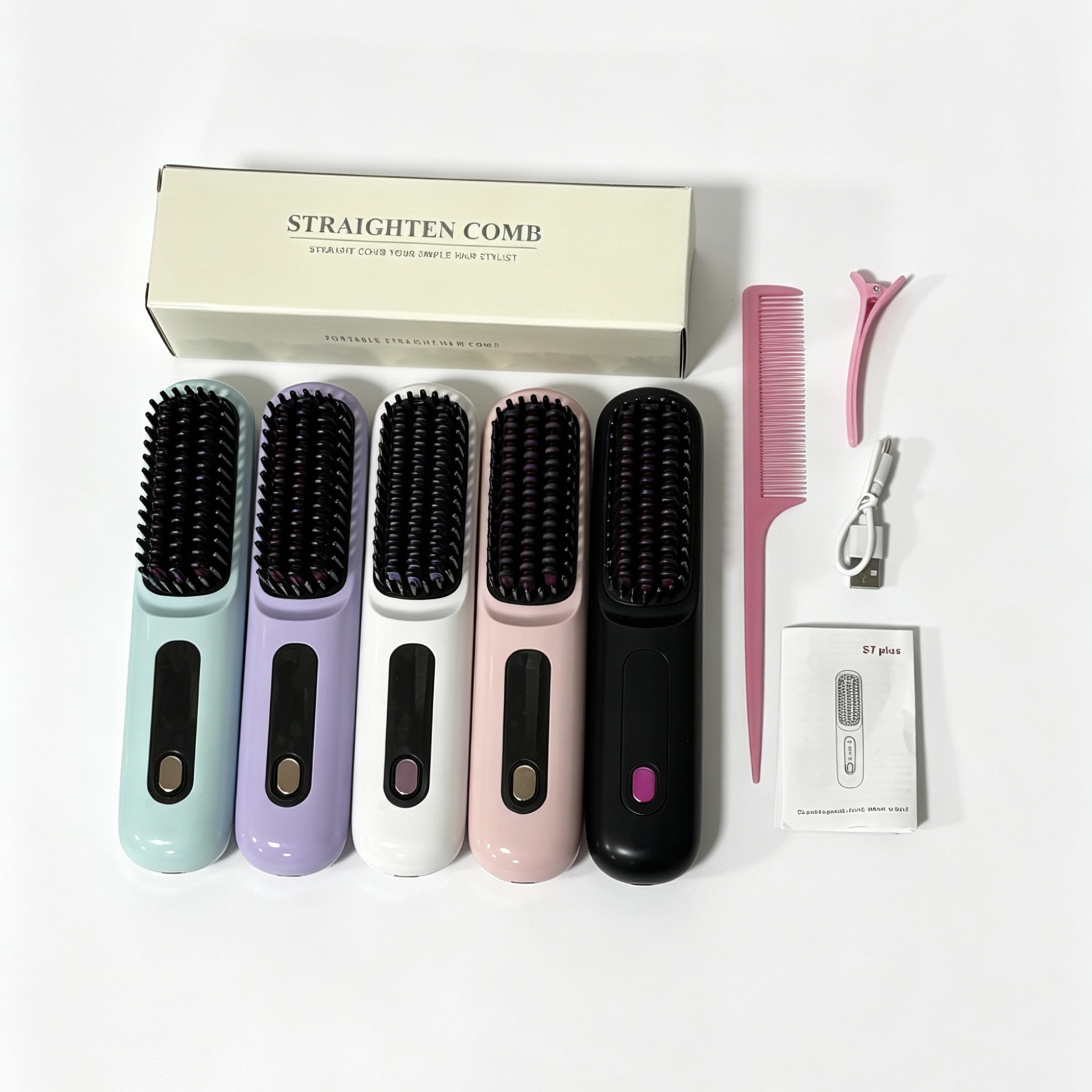 New straight-haired cross-border wireless straightener with negative ion rolling straightener with two coil coils for portable charging of the beach