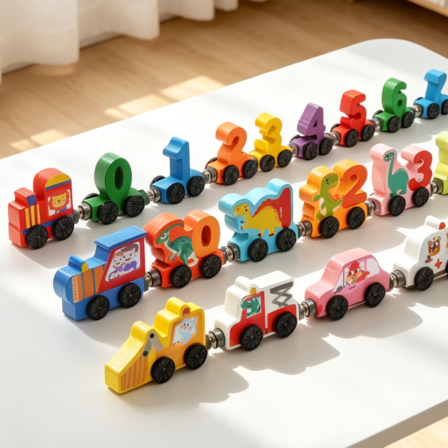 Magnetic Number Train Wooden Building Blocks Educational Toy, Early Learning Assembly Toy for Boys Aged 1–3