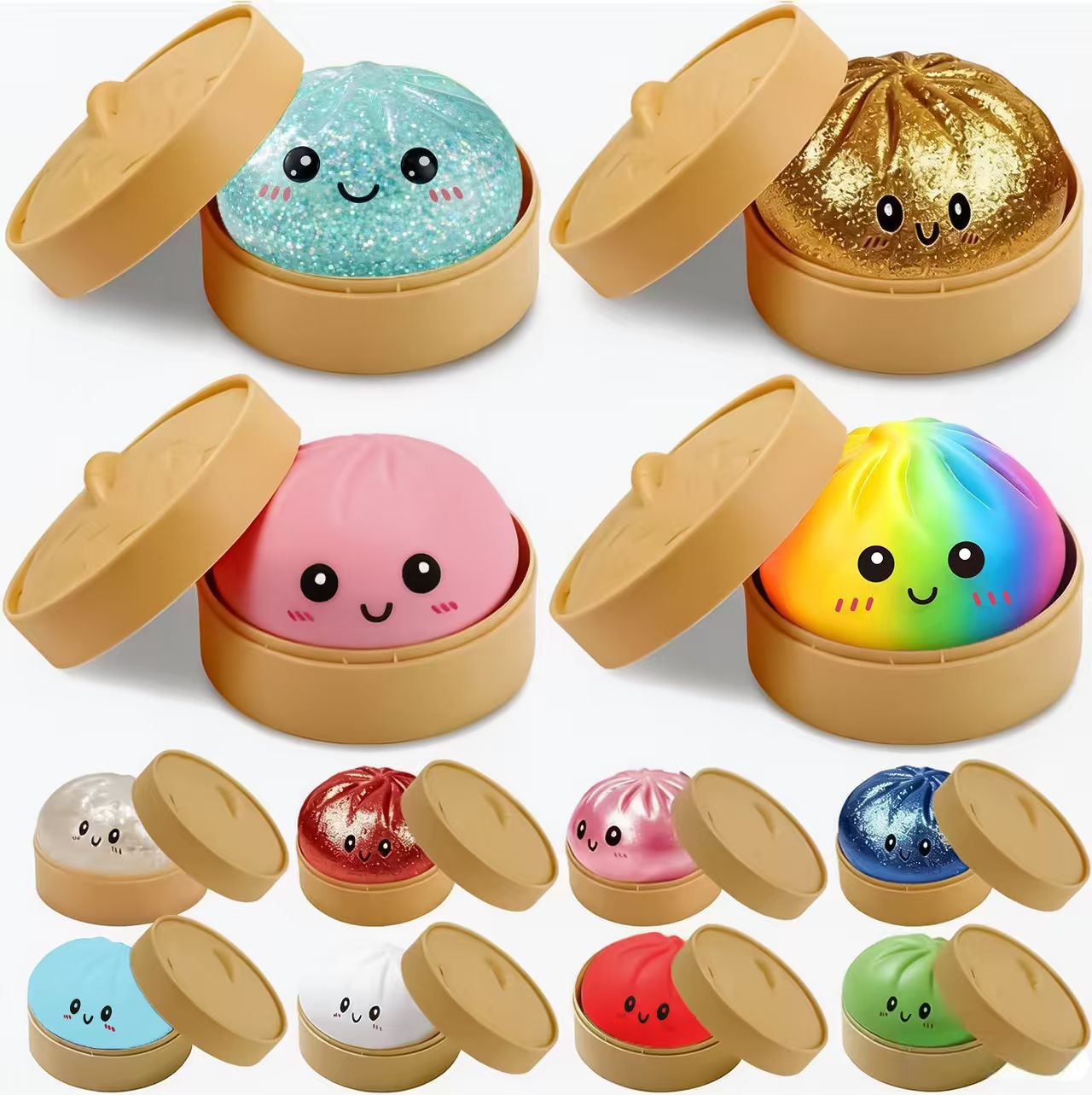 Translucent bags pinch toy gold powder large bags cartoon expressions depressurized toys slowly bounce back spitting out bag toys