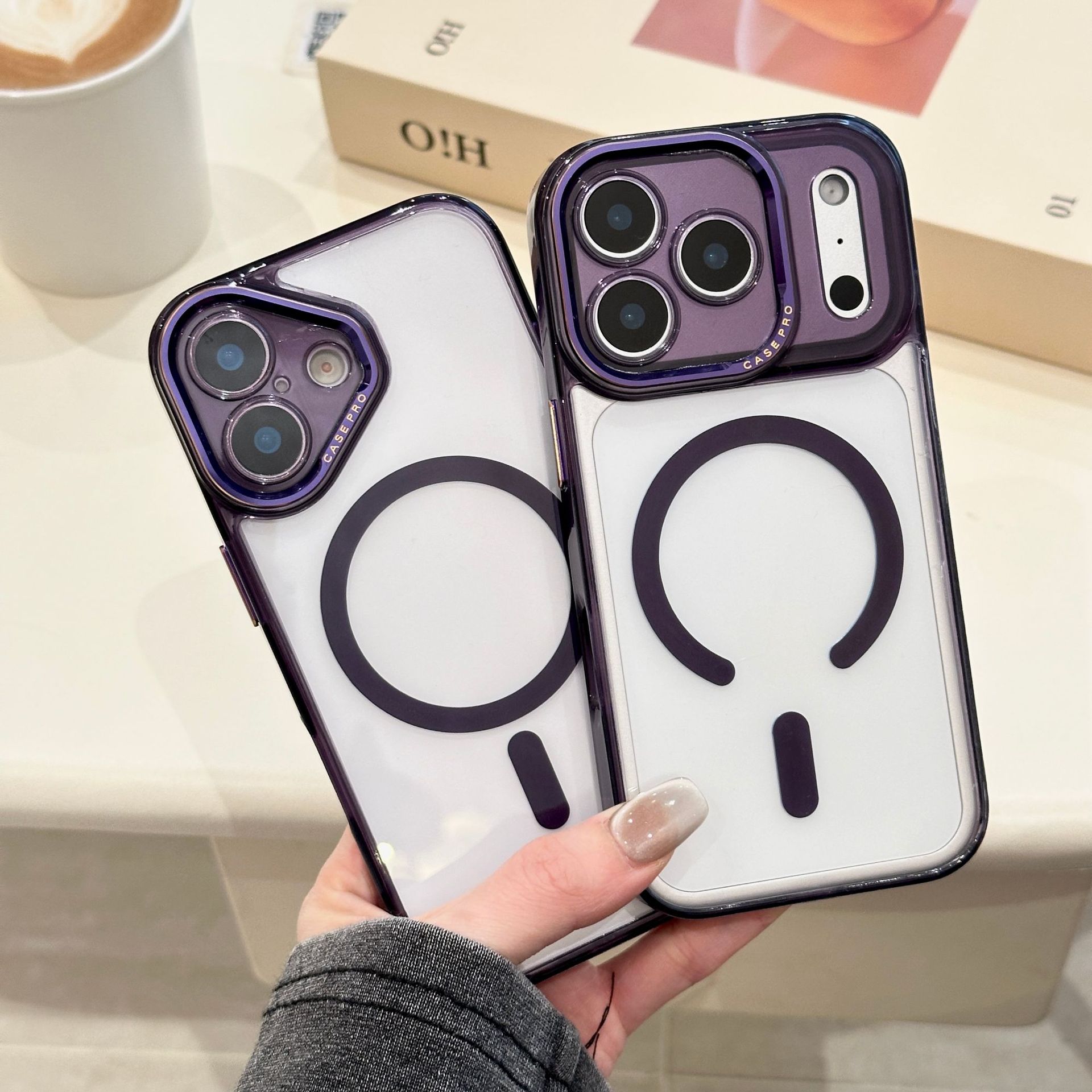 Acrylic magnetic case compatible with iPhone 17 Pro, with metal button protective cover for iPhone 16 Pro Max, premium style for iPhone 15.