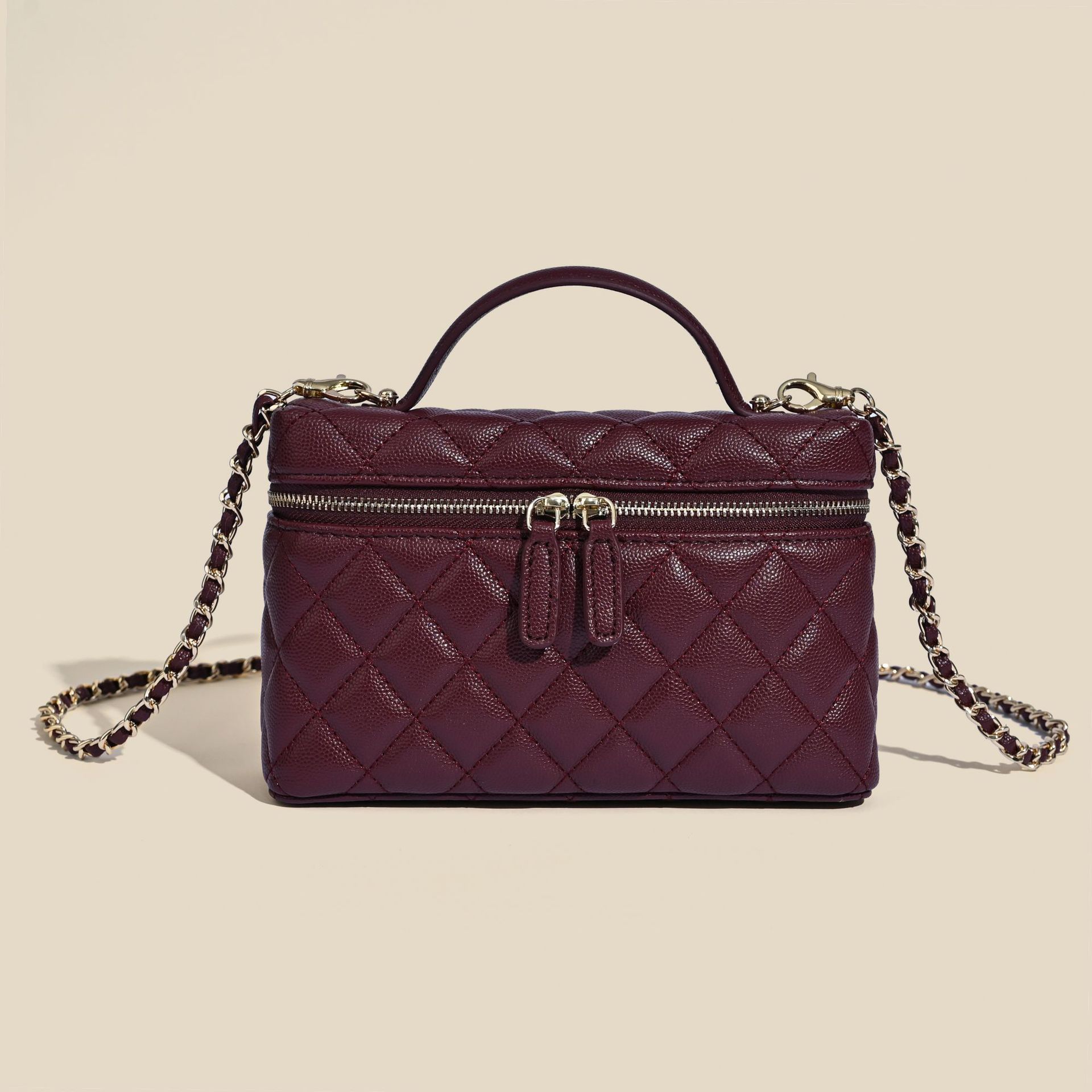 2026 New Women’s Bag, Chanel‑Style Lunch Box Bag, Top‑Grain Cowhide Quilted Chain Bag, Fashionable Handheld Crossbody Small Square Bag