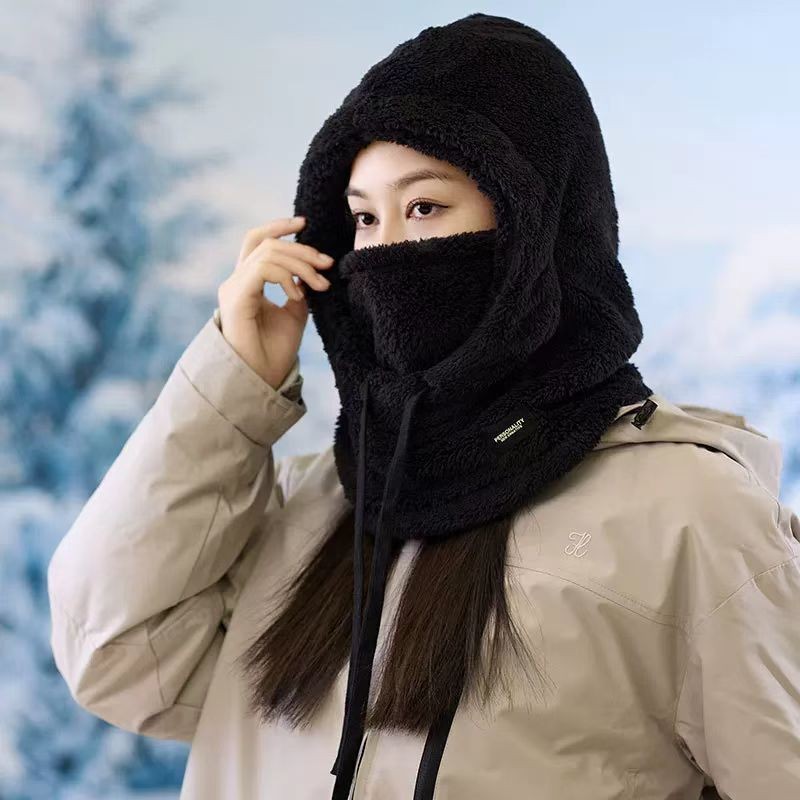 Women's hat with a fence and a mask, winter hat with a thick cover, windproof hat, cotton hat, cycling helmet