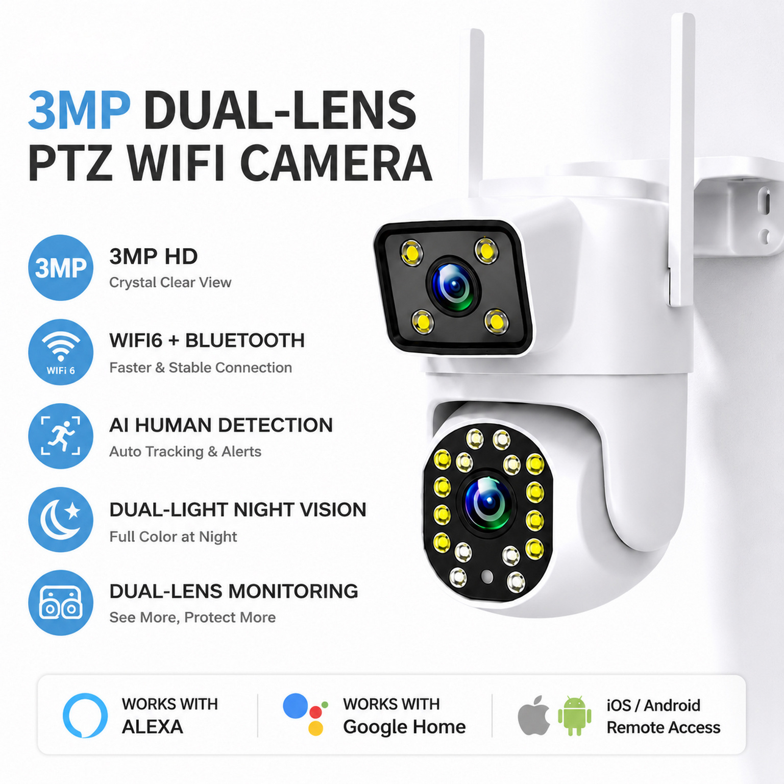 Dual-eye wi-fi smart camera 3 million pixels app remote control dual-lens football player outdoor monitor