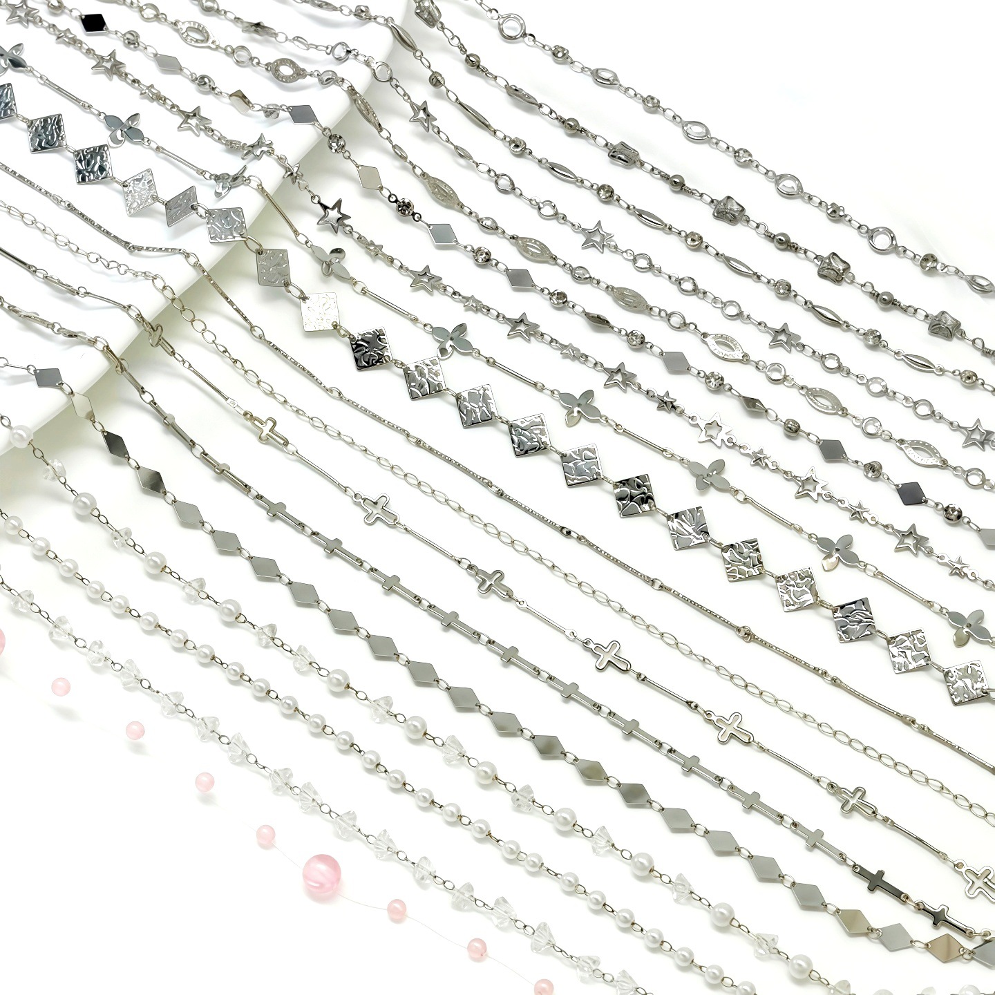Pyeongchang windmill chain mixed aluminum chain water diamond pearl butterfly star stream sou necklace hanging chain diy accessories