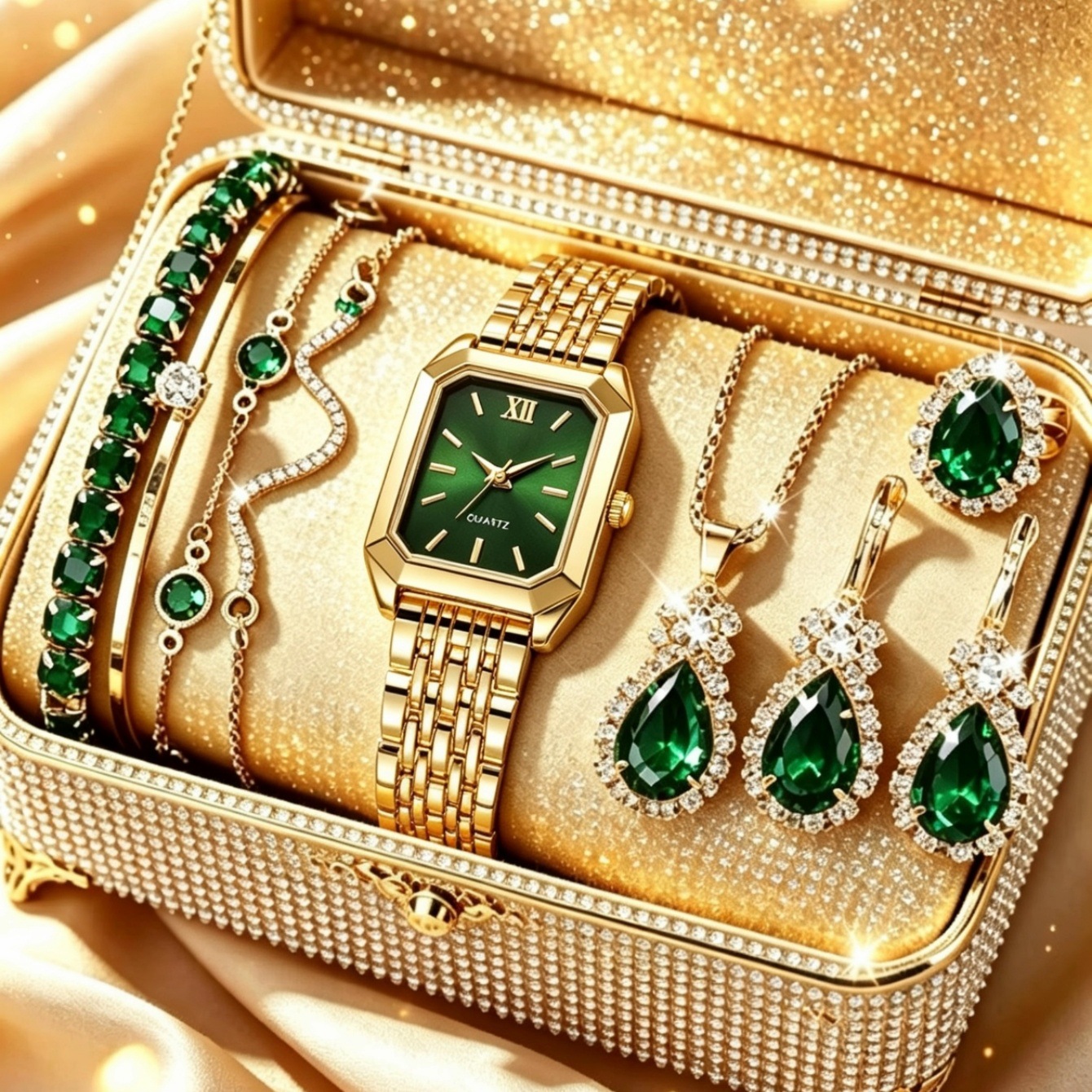 Europe and the United States women's cross-border fashions, fashion bracelets, watches, temperament, luxury goods, small green diamonds, British fine suits