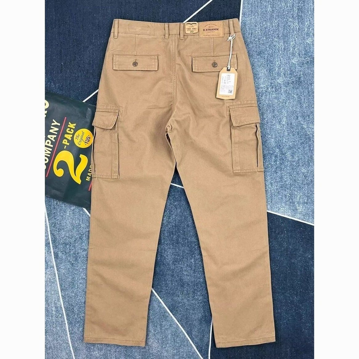 Heavyweight Cotton Men’s Pocket Straight‑Leg Work Trousers, American‑Style Khaki Pants, American‑Style Retro Washed Distressed Casual Pants