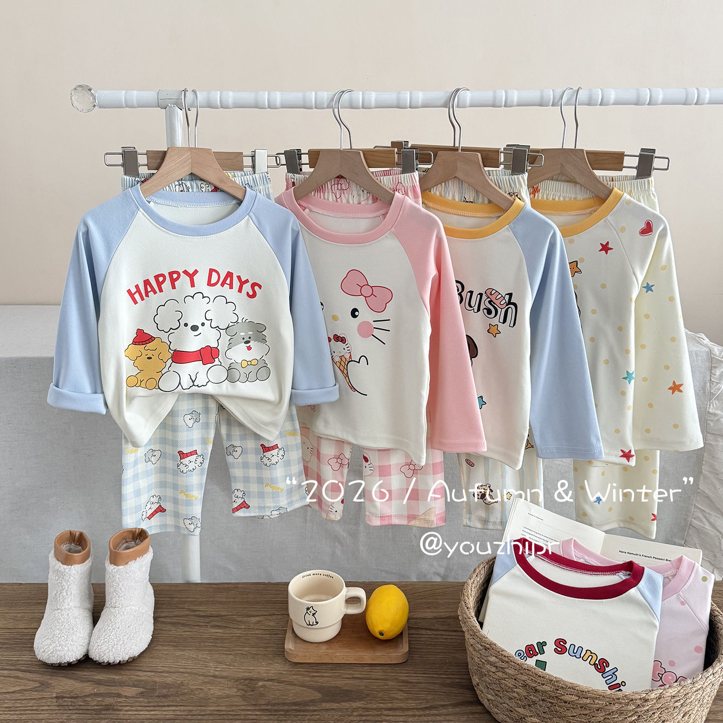 Children's pajamas, children's underwear, cartoon home clothes, children's Korean long sleeves, men's and children's round collar suits