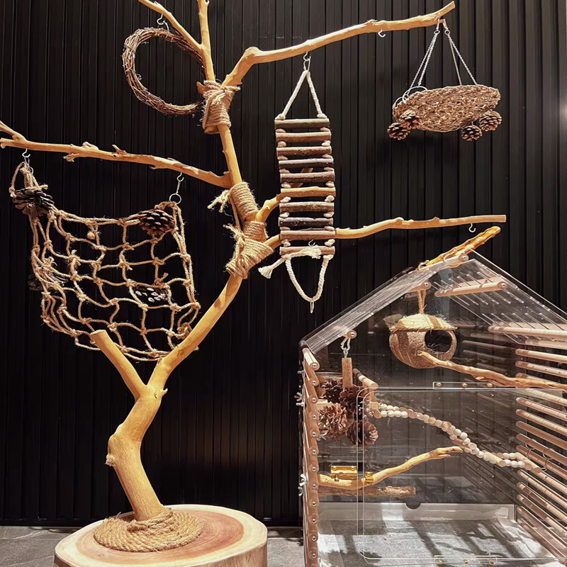 Bird perch, parrot perch, branch-style floor-standing bird training stand, swing, decorative birdhouse, Xuanfeng bird natural wood perching pole, tree branch.
