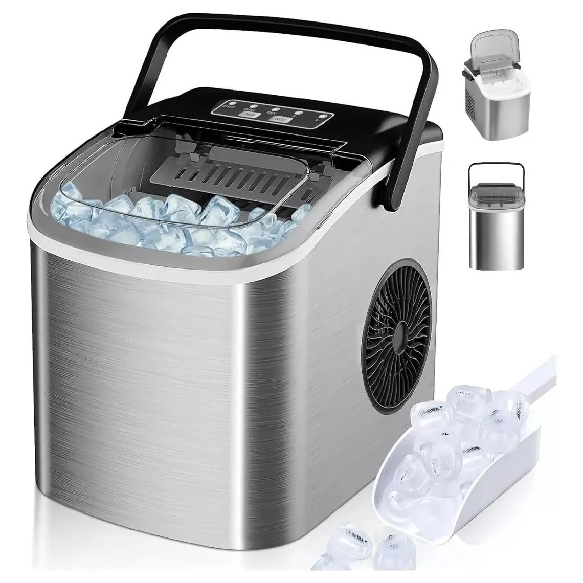 Cross-border, factory‑direct ice maker; compact, low‑power, 15 kg capacity; fully automatic stainless steel ice‑making machine for home and dormitory use.