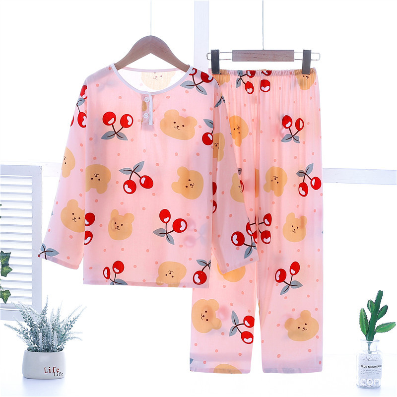 Cotton‑Satin Children’s Pajamas, Girls’ New‑Style Set, Boys’ Cartoon Cotton‑Satin, Thin Air‑Conditioning Wear, Home Clothing