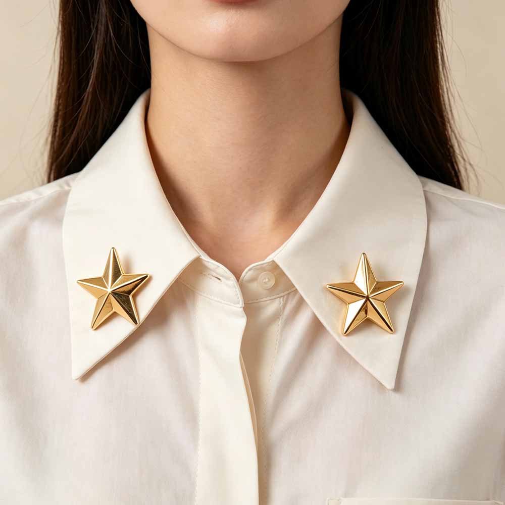 New fashion shirt with pentagram collar pin, star-shaped collar pin, trendy collar pin, and brooch—factory direct sales and wholesale.