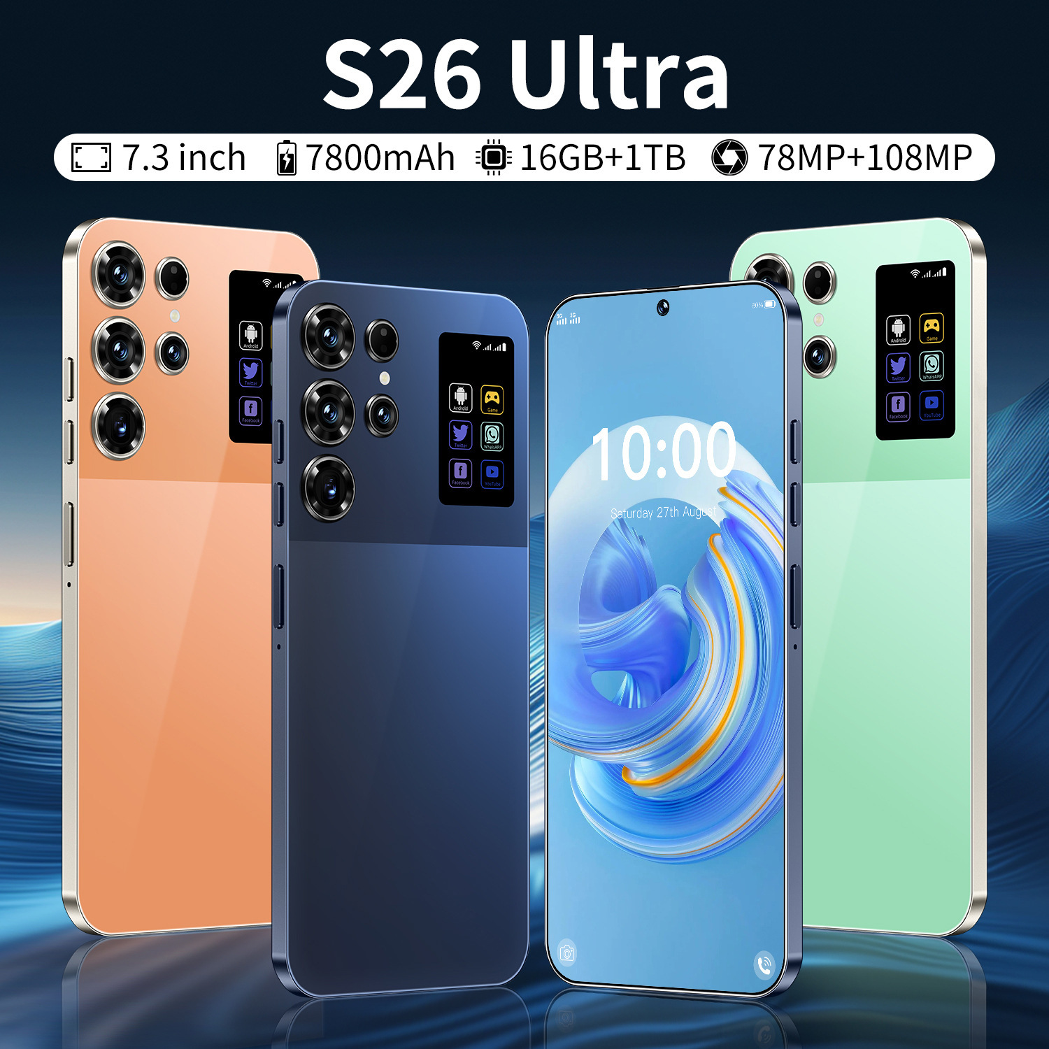 s26 ultra cross-border mobile phone 7.3 inch high resolution large screen android 12 external pen factory low price wholesale 16+1t