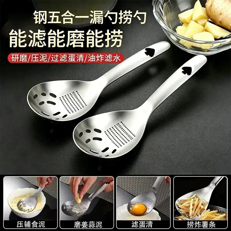 Stainless Steel Kitchen Ginger and Garlic Grater, Household Baby Food Grater, Garlic Paste Grater, Grinding Spoon, Manual Ginger Grater, Spoon-Shaped