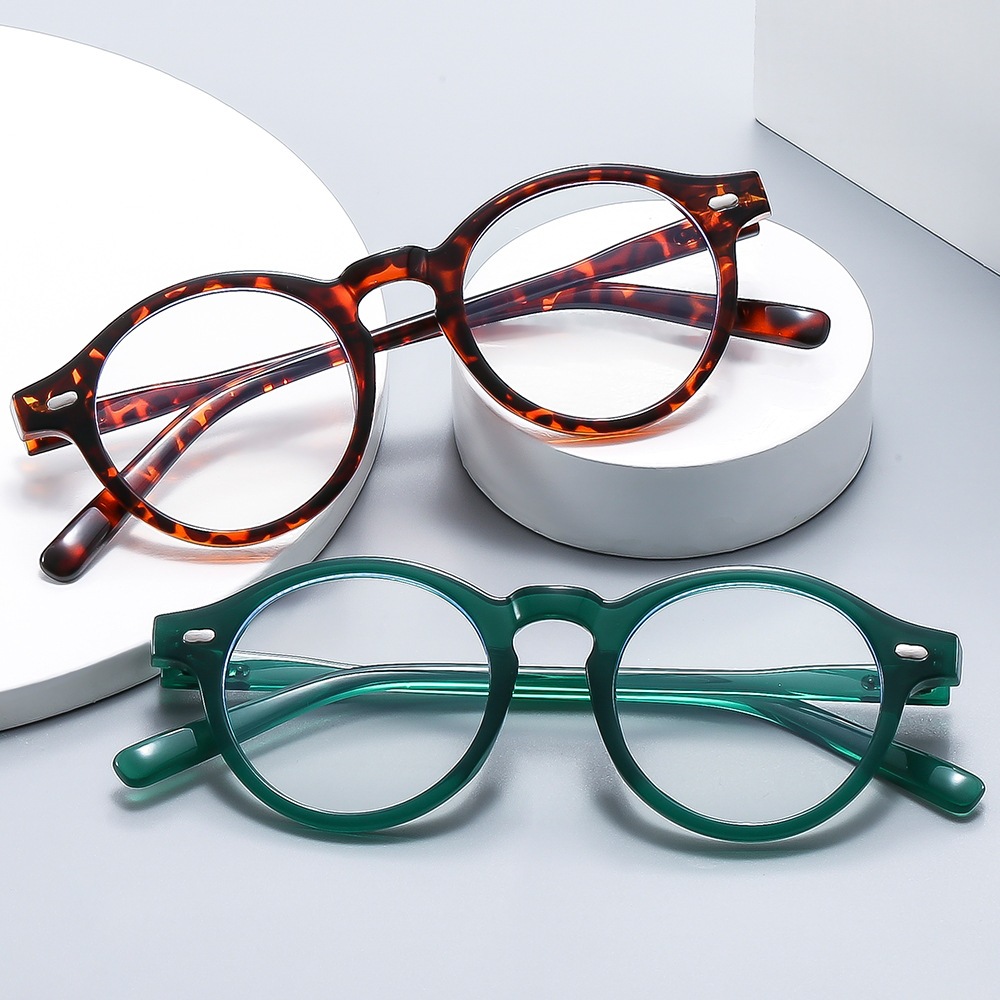 Cross-border new retro round-frame eyeglass frames, blue-light-blocking, for students and adults; plain glasses, stylish computer glasses.
