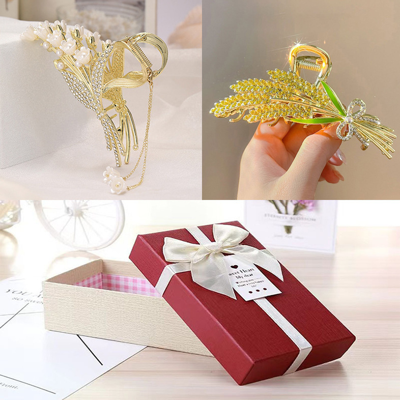 Wheat‑Ear Hairclip Grabber—Birthday Gift, Friendship Gift, Mom’s Gift; Butterfly Tassel Hair Accessory, Alloy Hairpiece, Elegant Gift Box—Wholesale