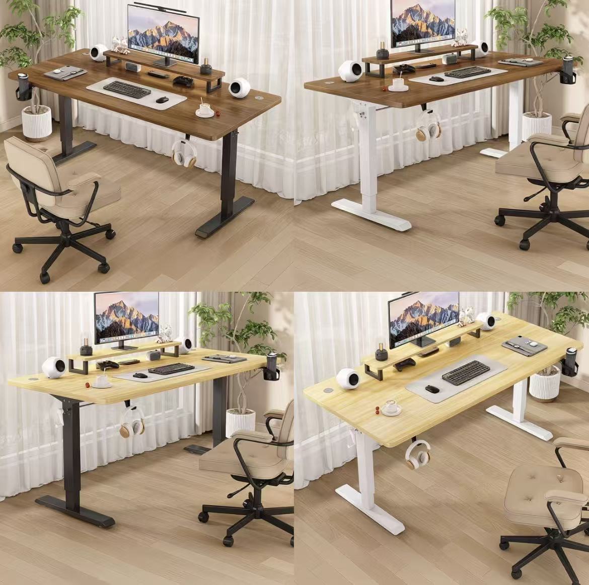 Height‑adjustable desk, smart manual computer desk, gaming desk, household office desk, study desk, height‑adjustable workbench with adjustable legs