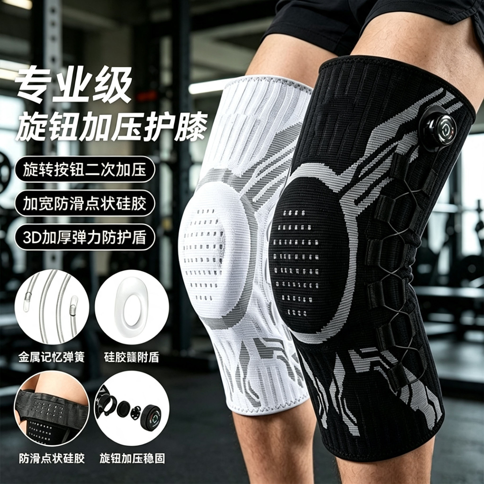 Cross-country sports knee pads outdoor running basketball spring support shock absorber adjustable knitted pressurized