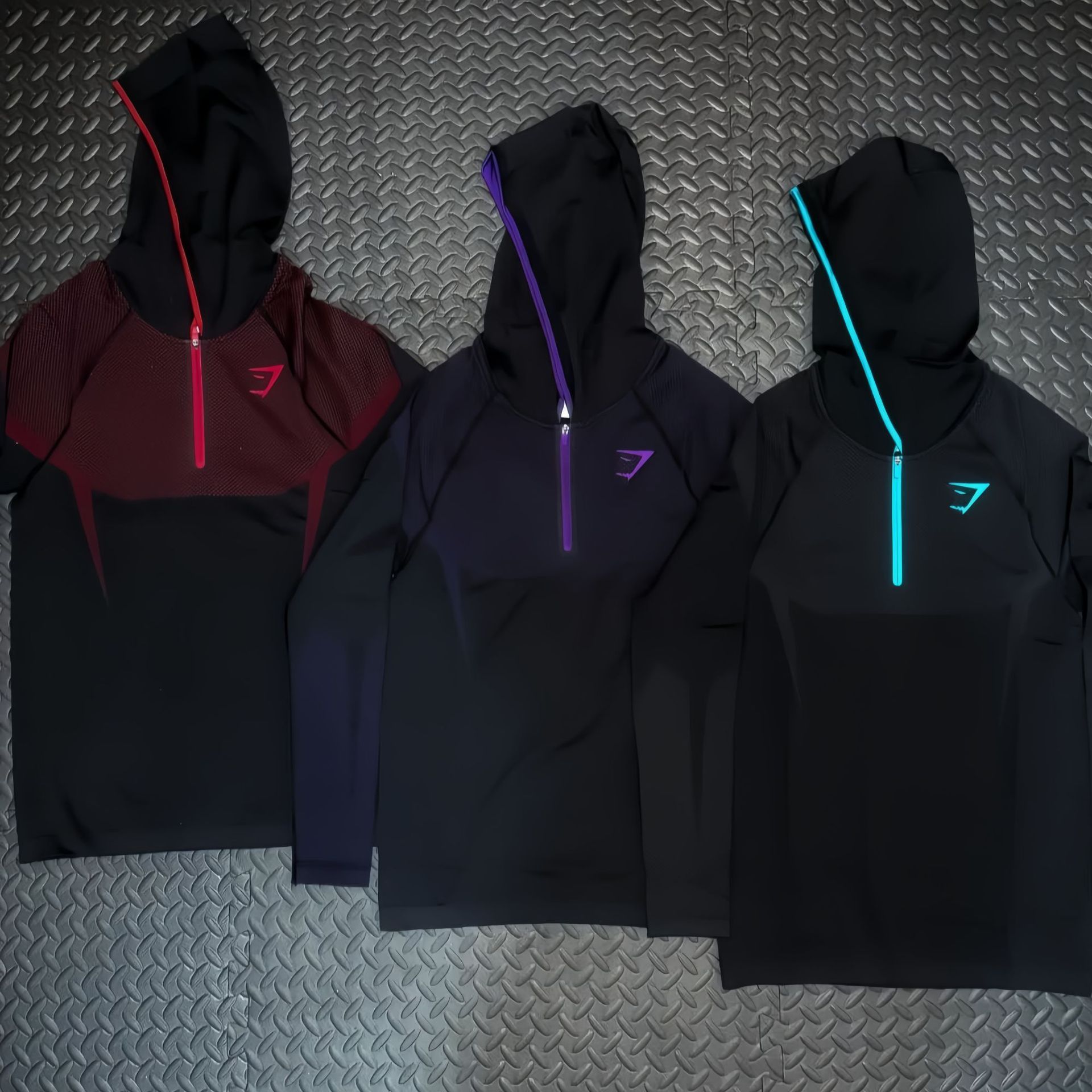 GYMSHARK/ONYX V5 long-sleeved hood sports fitness suit shark claw elastic training suit quick drying