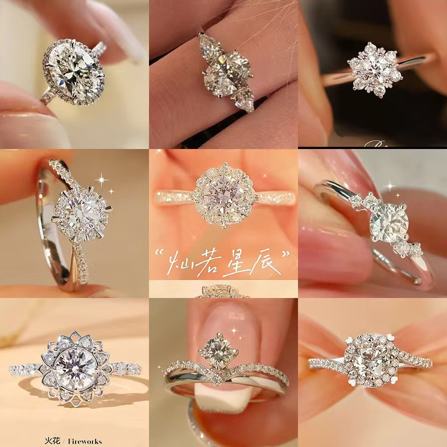 Cross-border trendy lightweight and luxurious diamond ring for women fashion classic six-finger ring one carat wedding ring adjustable ring for couples