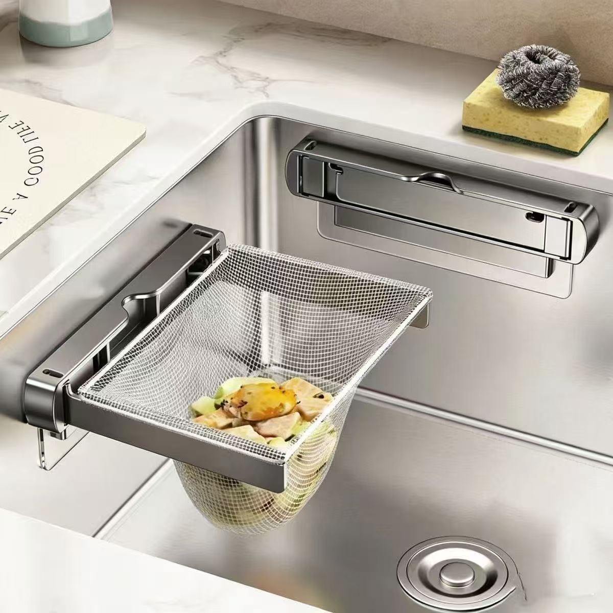 Kitchen sink folding screen shelf disposable leftover leftovers dishwasher basin water basin garbage disposal water basket