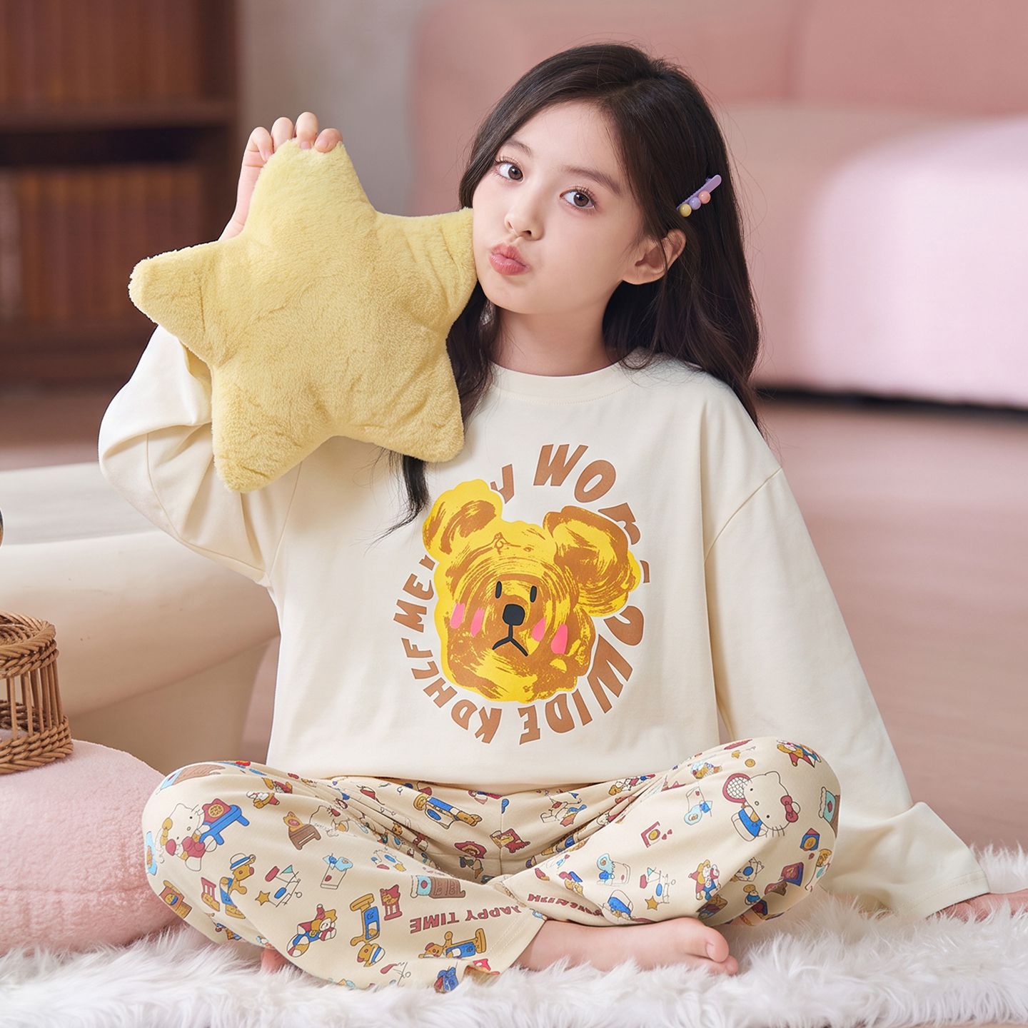 Beautiful High‑End Girls’ Pajamas, Spring/Autumn Pure Cotton Long‑Sleeved, 2026 New Arrival, Children’s Girls’ Autumn Homewear for Older Kids