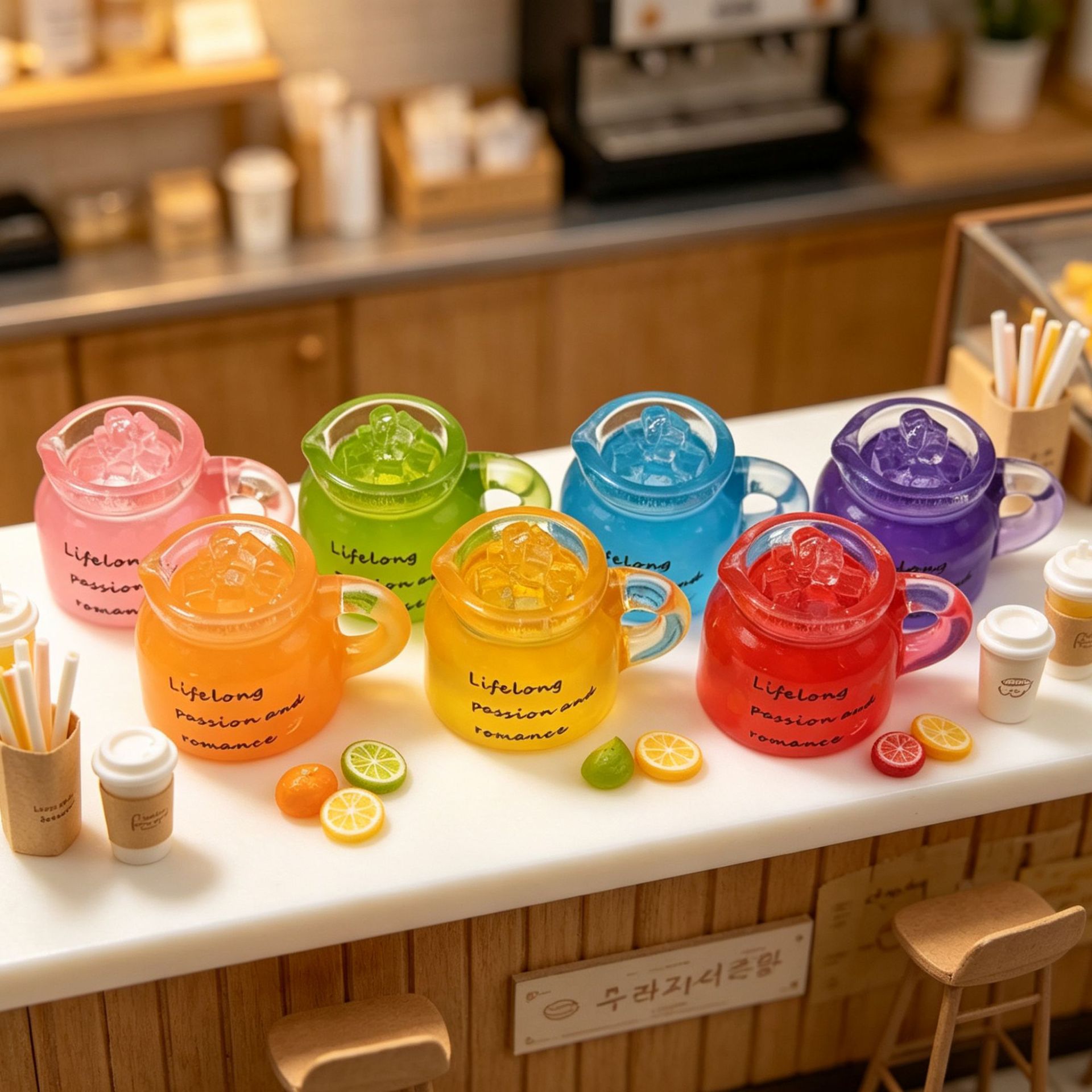 Simulated Cold-Brew Fruit Tea Kettle Miniature Scene Decorative Ornament, Food‑Play Model Keychain Pendant, DIY Accessory