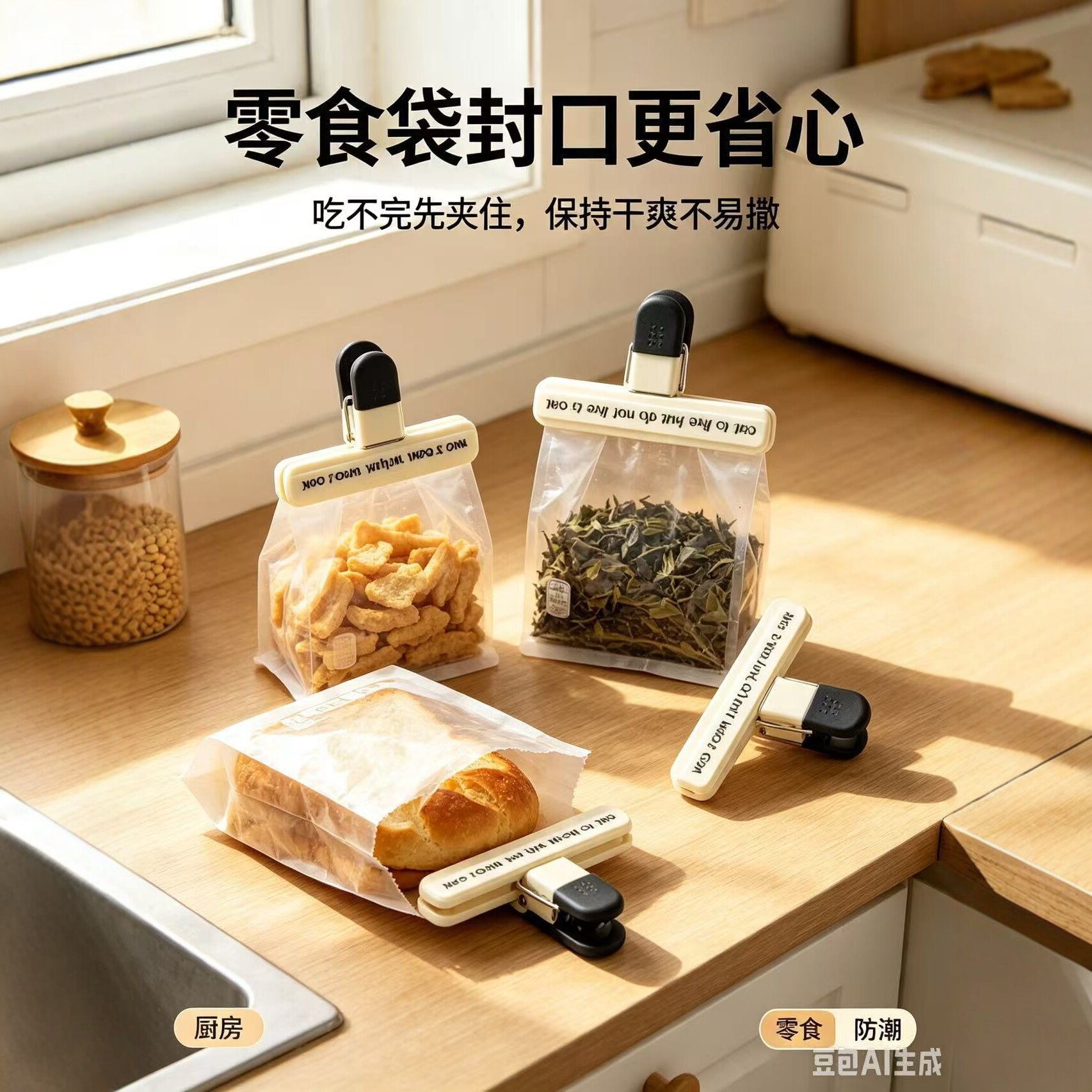 Nordic-style black-and-white sealing clip, moisture-proof snack seal, kitchen food-preserving clip, student and office document clip